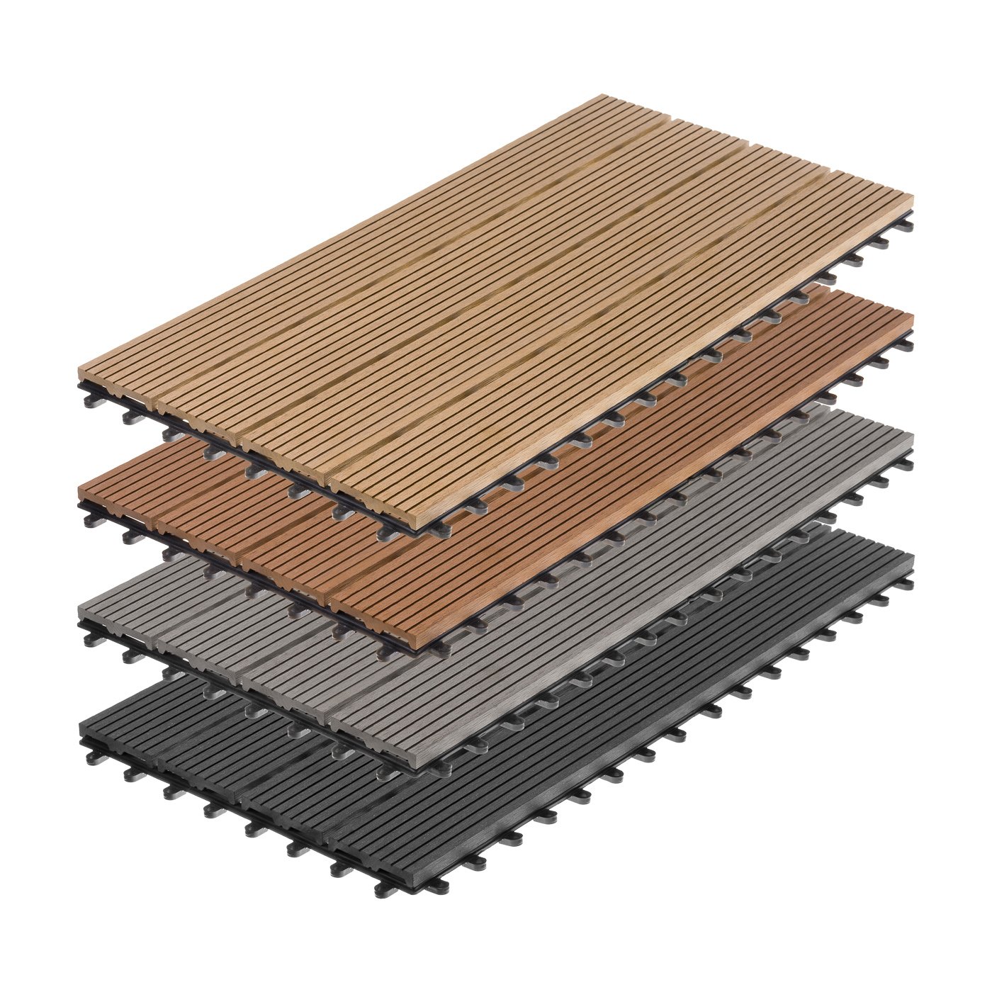 Ventanara® WPC Holz Kunststoff Fliesen Terrassenfliesen Klickfliesen Balkonfliesen 11 Stück (30 x 60 cm, Natur versetzt)
