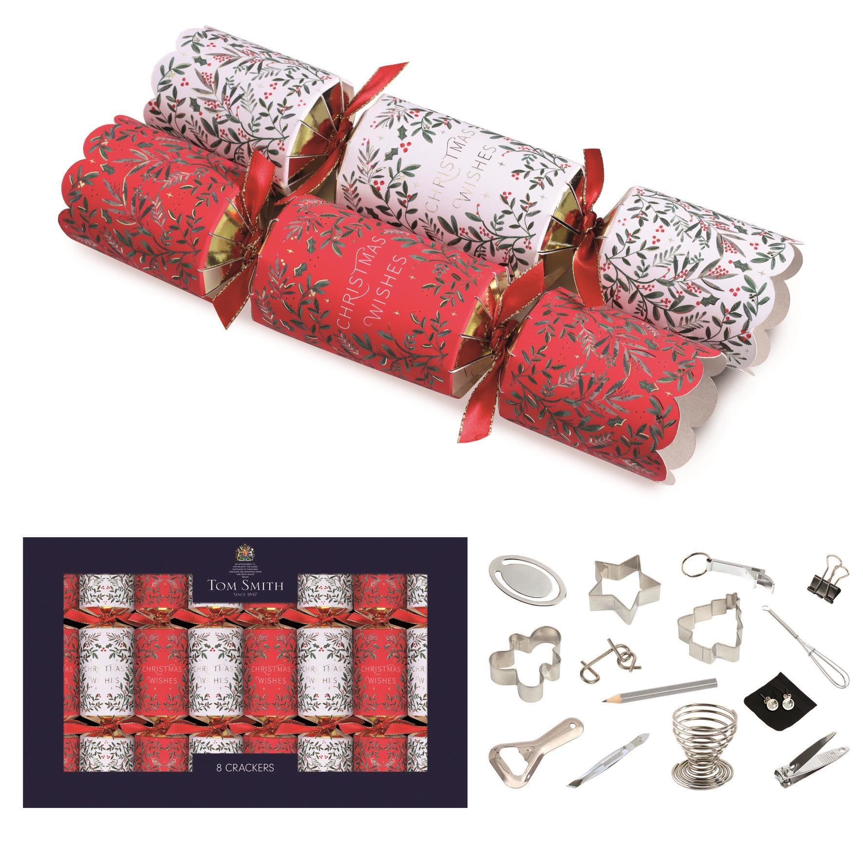 Tom Smith Pack 8 Red & White Foliage Eco Charity Christmas Crackers Family