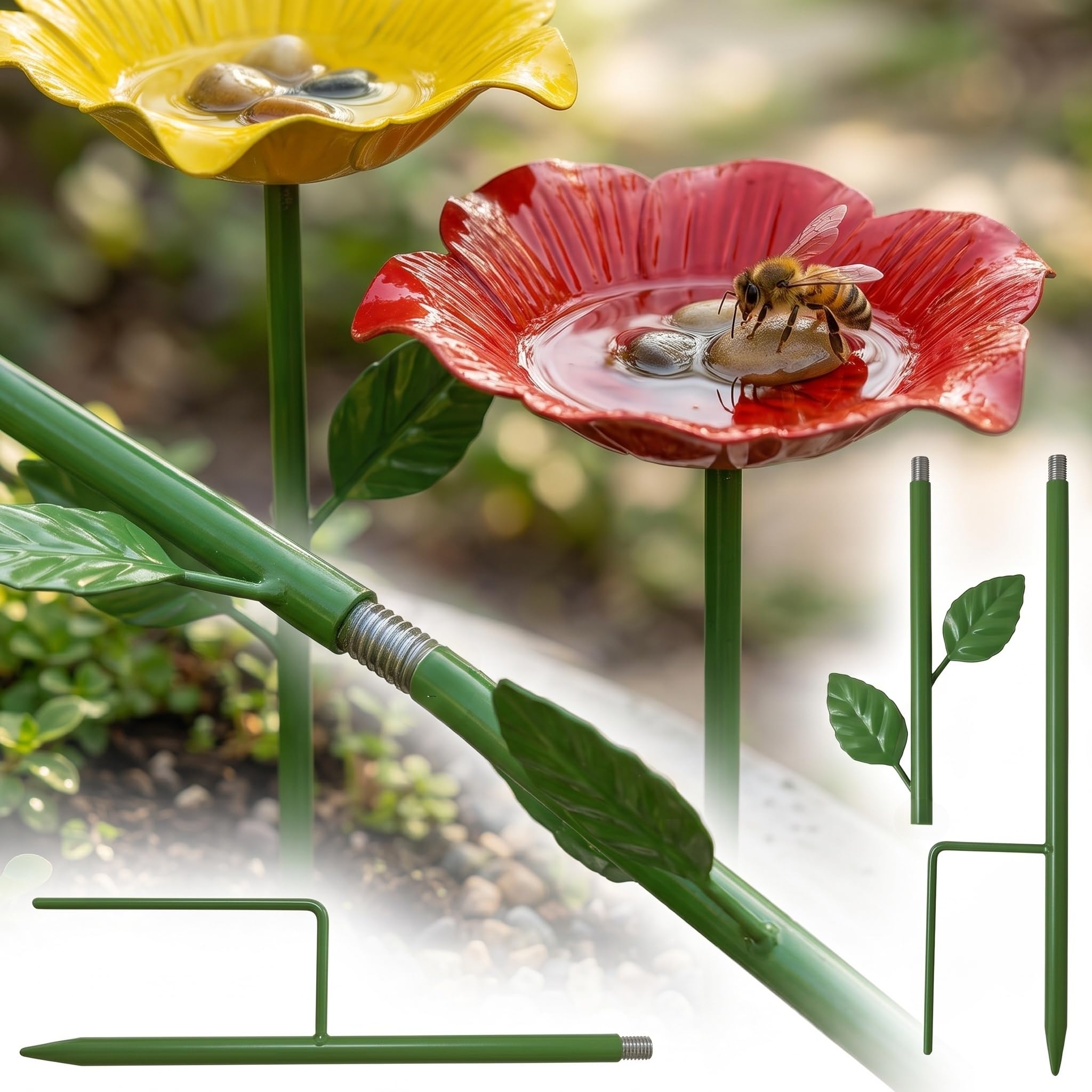 Abbeveratoio da giardino in metallo, set di 4 abbeveratoi per insetti, abbeveratoio per uccelli, fiori, dispenser d'acqua per api e farfalle, decorazione per esterni, cortile, decorazione da