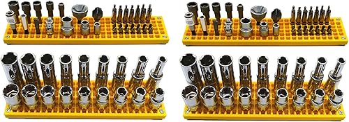 Zona libre juego completo de organizador de brocas y enchufes (amarillo)  Incluye soporte para Dr. de 12, 38 y 14 de pulgada, capacidad para 90