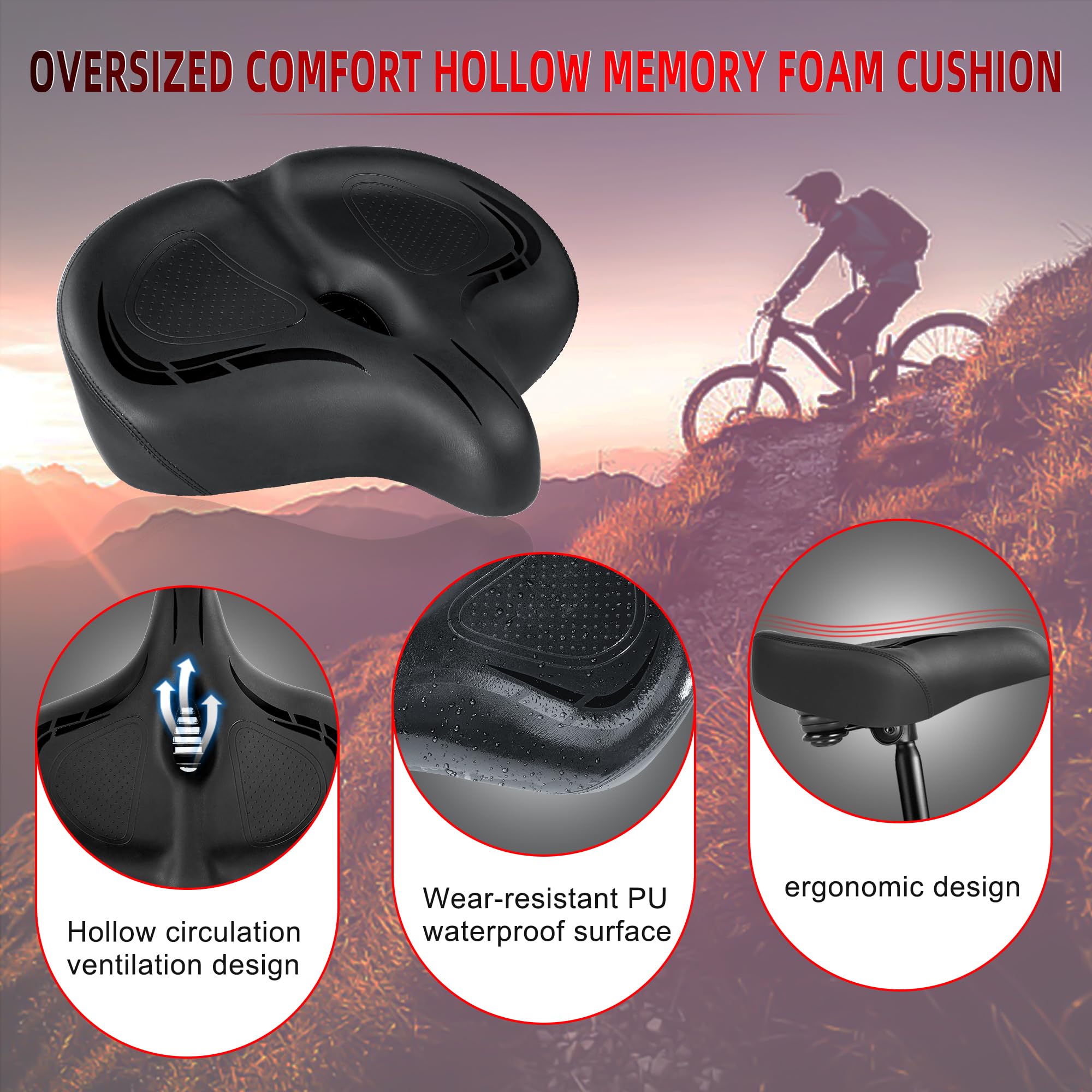 Coussin de selle extra large pour vélo Peloton, vélo d'appartement, noir | Coussin de siège de vélo électrique ou d'exercice - Confortable - Pour homme et femme - Accessoires pour Peloton