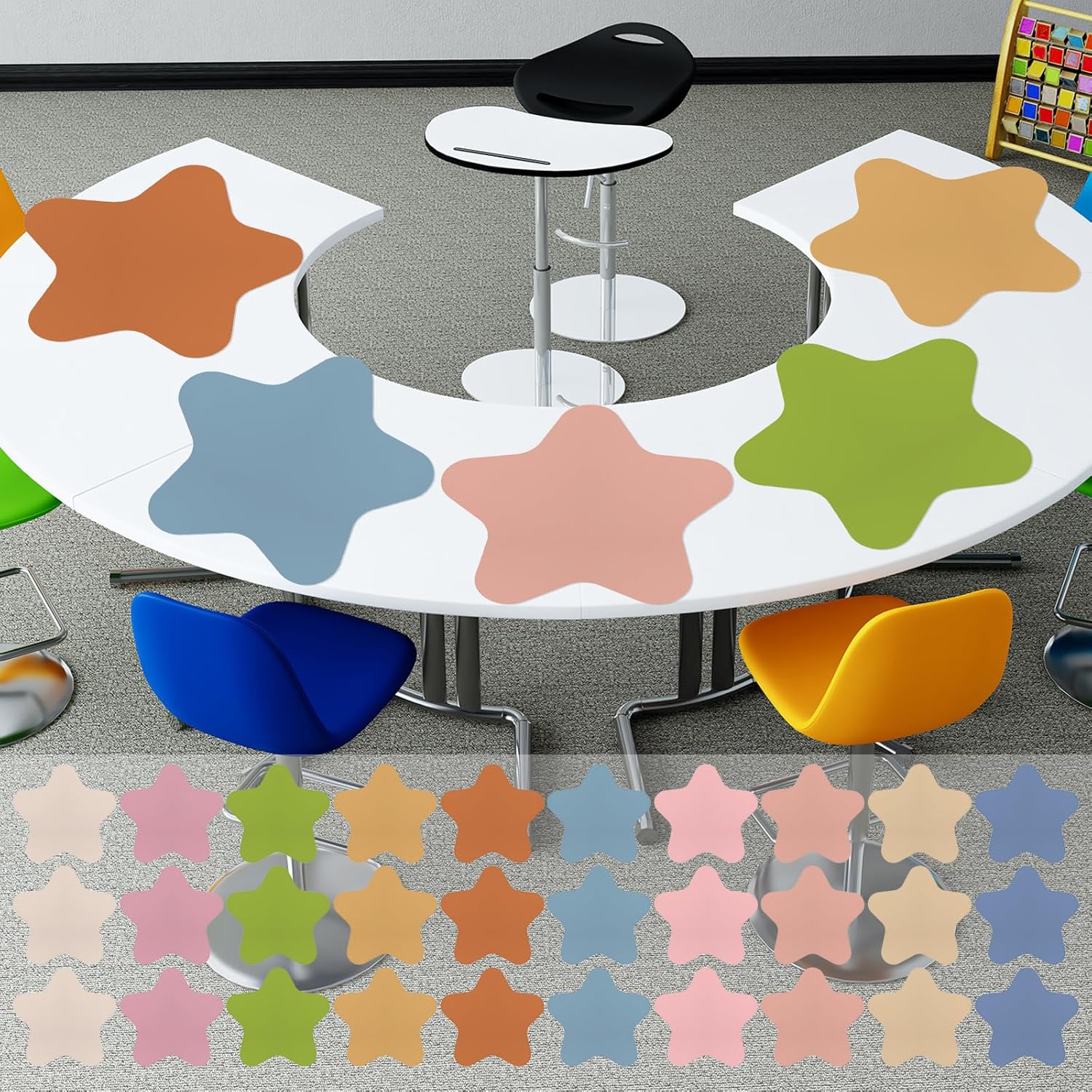 Lincia 30 Pcs Large 12''Table Dots Dry Erase Dots for Classroom Table Removable Stickers Vinyl Wall Whiteboard No Staining Spots for School Teacher Home Office Teaching Supplies (Star Shape)