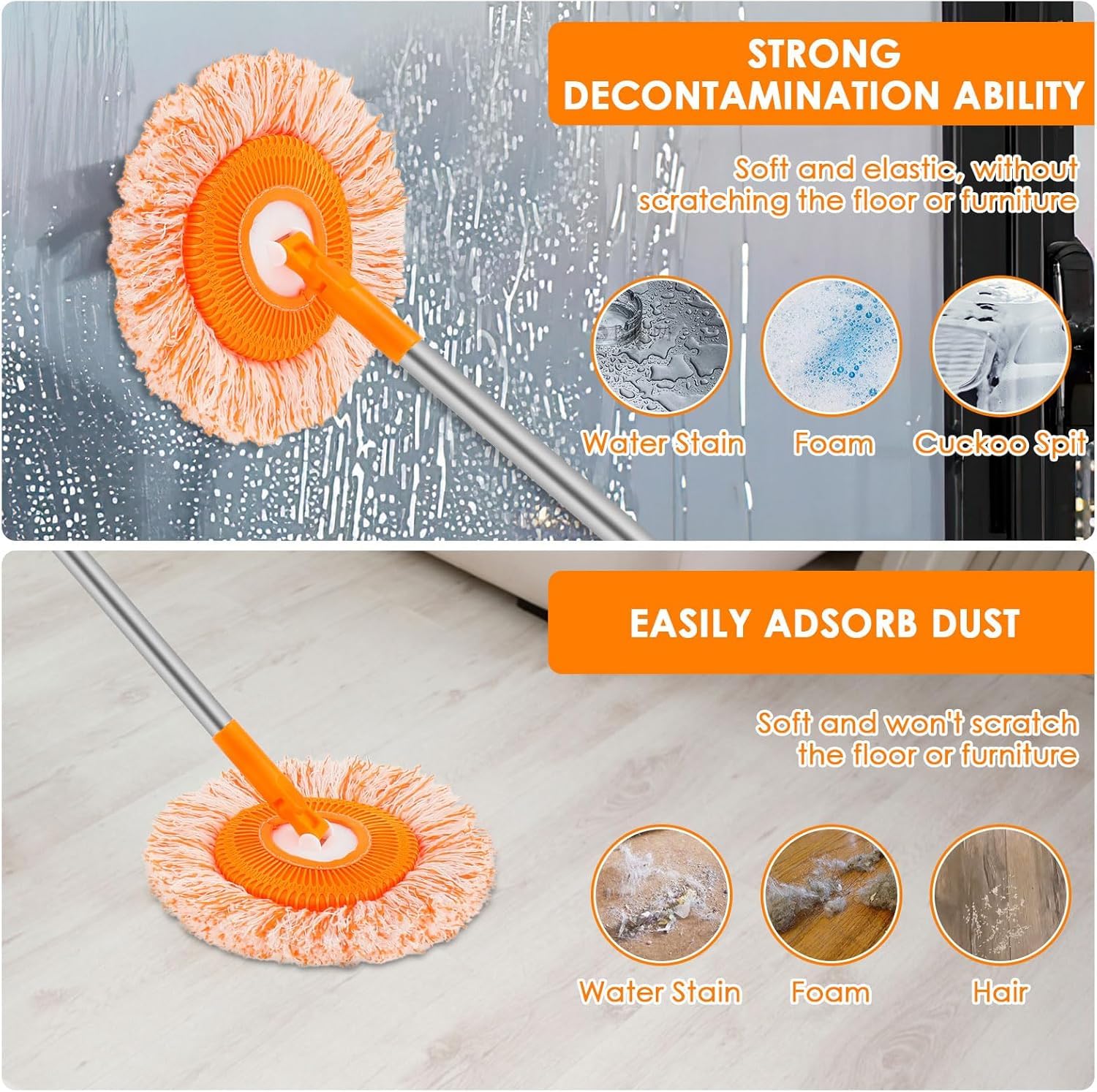 Mopa limpiadora de pared con mango largo, herramienta de limpieza de techo ajustable con 5 almohadillas de chenilla de microfibra de repuesto para ventanas, suelos, zócalos, lavadora, limpiador de