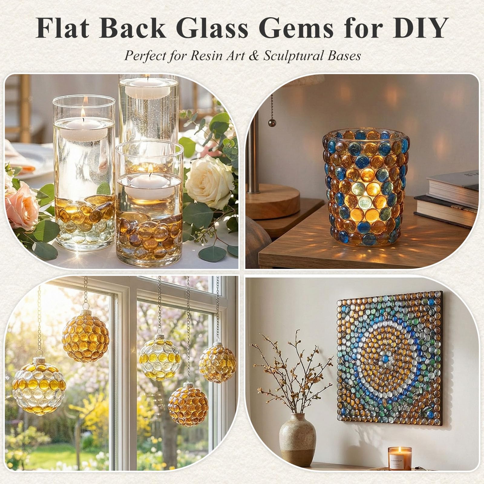 VGOODALL Perles de verre pour vases de 450 g, 160 à 180 galets en verre plats jaunes pour remplissage de vase, pierres décoratives pour décoration d'intérieur