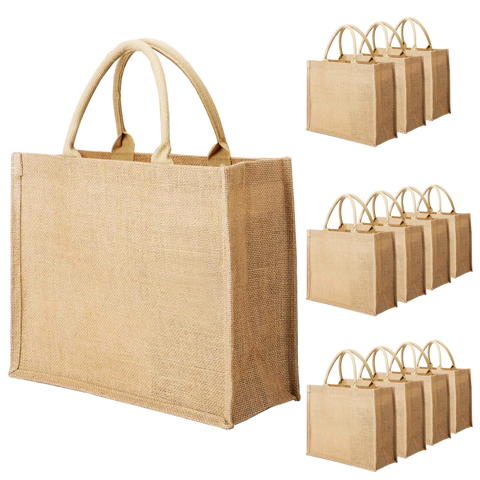 Segarty Tote Bags, 12 Pack Large Burlap Reusable Jute Canvas Gift Favors Bag with handles Blank Tote Bulk for Bridesmaid Wedding, Women Market Grocery