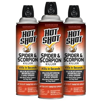 Hot Shot Spider & Scorpion Killer Aerosol, Kills Large Spiders and Scorpions in Seconds, Including Black Widow, Brown Recluse and Wolf Spiders, 16 Ounces, 3 Pack