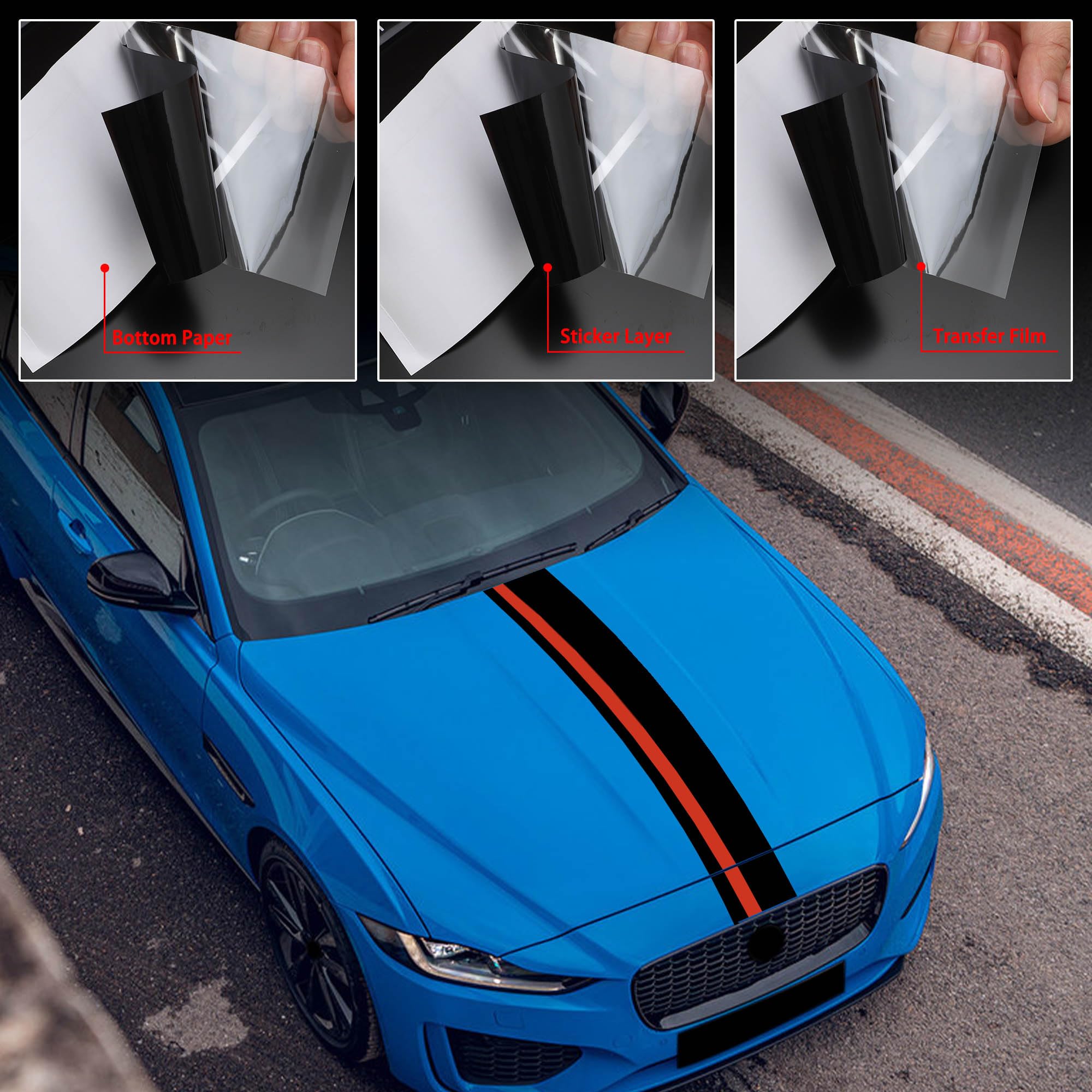 Foelony 2 PCS Racing Stripes Decals - Sporty Car Hood Vinyl