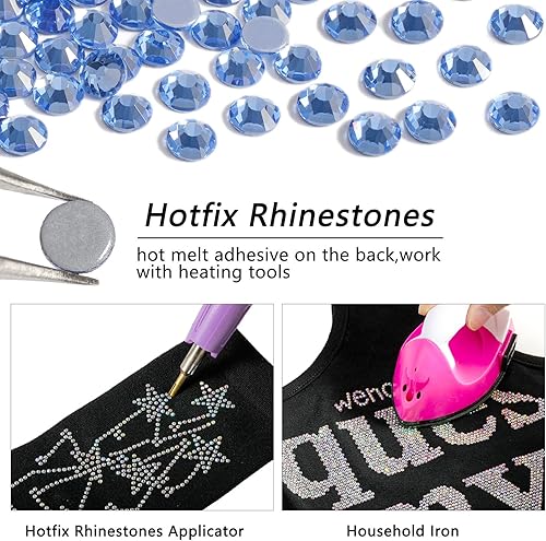 Miniatura 4 de Beadsland Hotfix - 2880 diamantes de imitación de cristal con parte trasera plana para manualidades, ropa, decoraciones de bricolaje, zafiro claro,