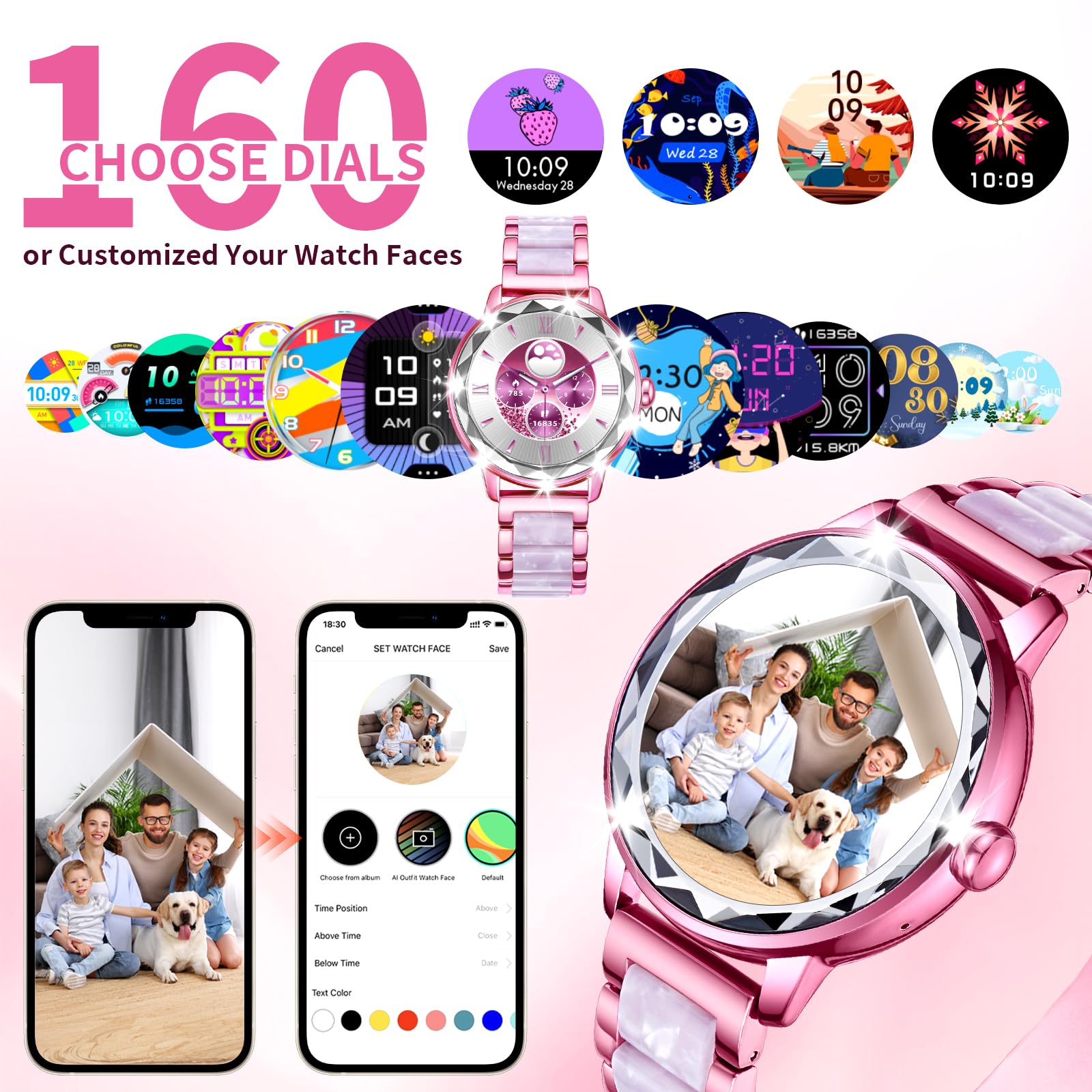 Smartwatch Mujer, 1.2" Reloj Inteligente Mujer con Llamadas Bluetooth y Whatsapp Notificación, 100+ Deportivos Modos Smart Watch con Monitor Sueño, Smartwatch Impermeable para Android iOS