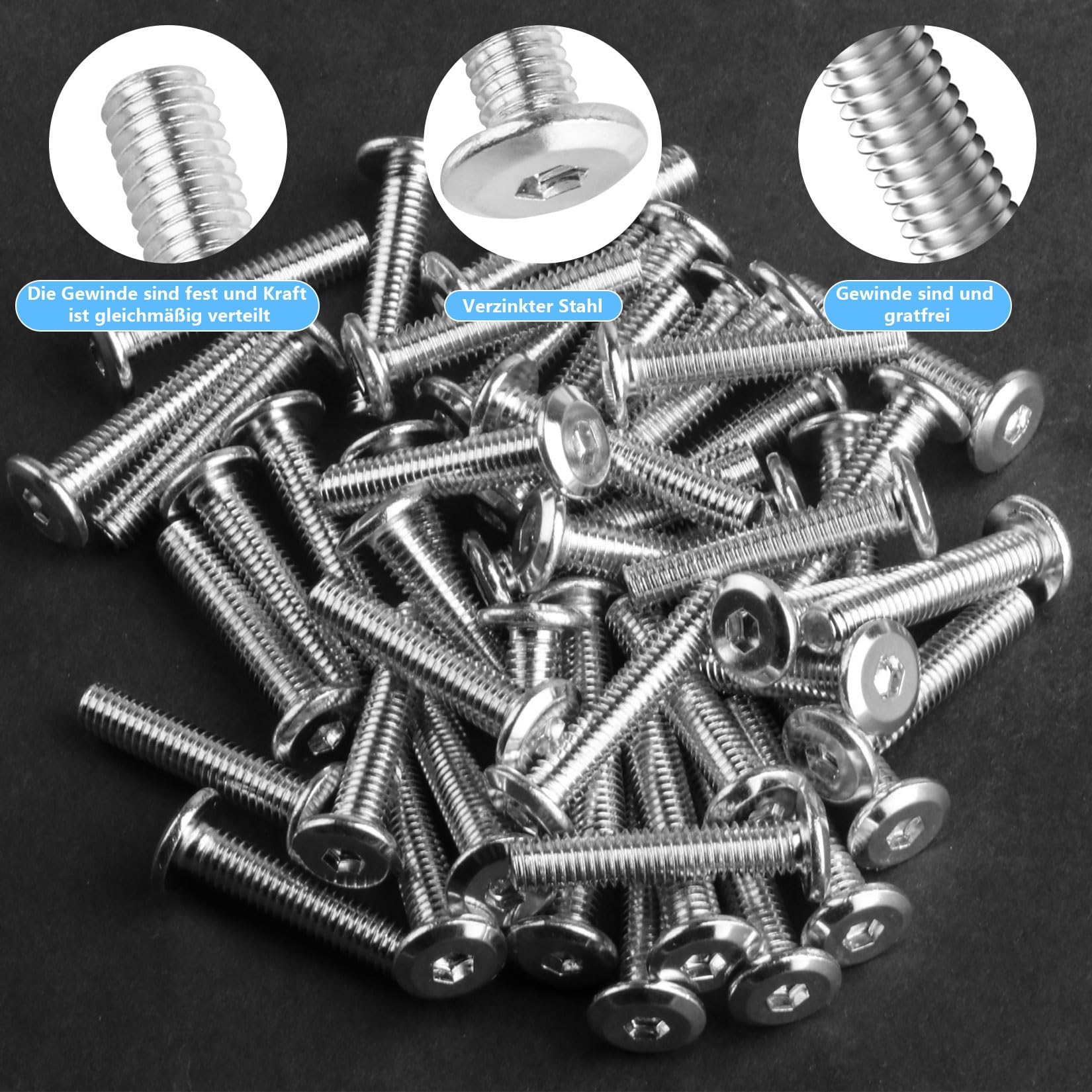 Set di 50 PzViti M6x40mm, Viti a Testa Piatta per Mobili, Bulloni a Testa Esagonale, Viti per Macchine Mobili in Legno, Lettini, Tavoli e Sedie