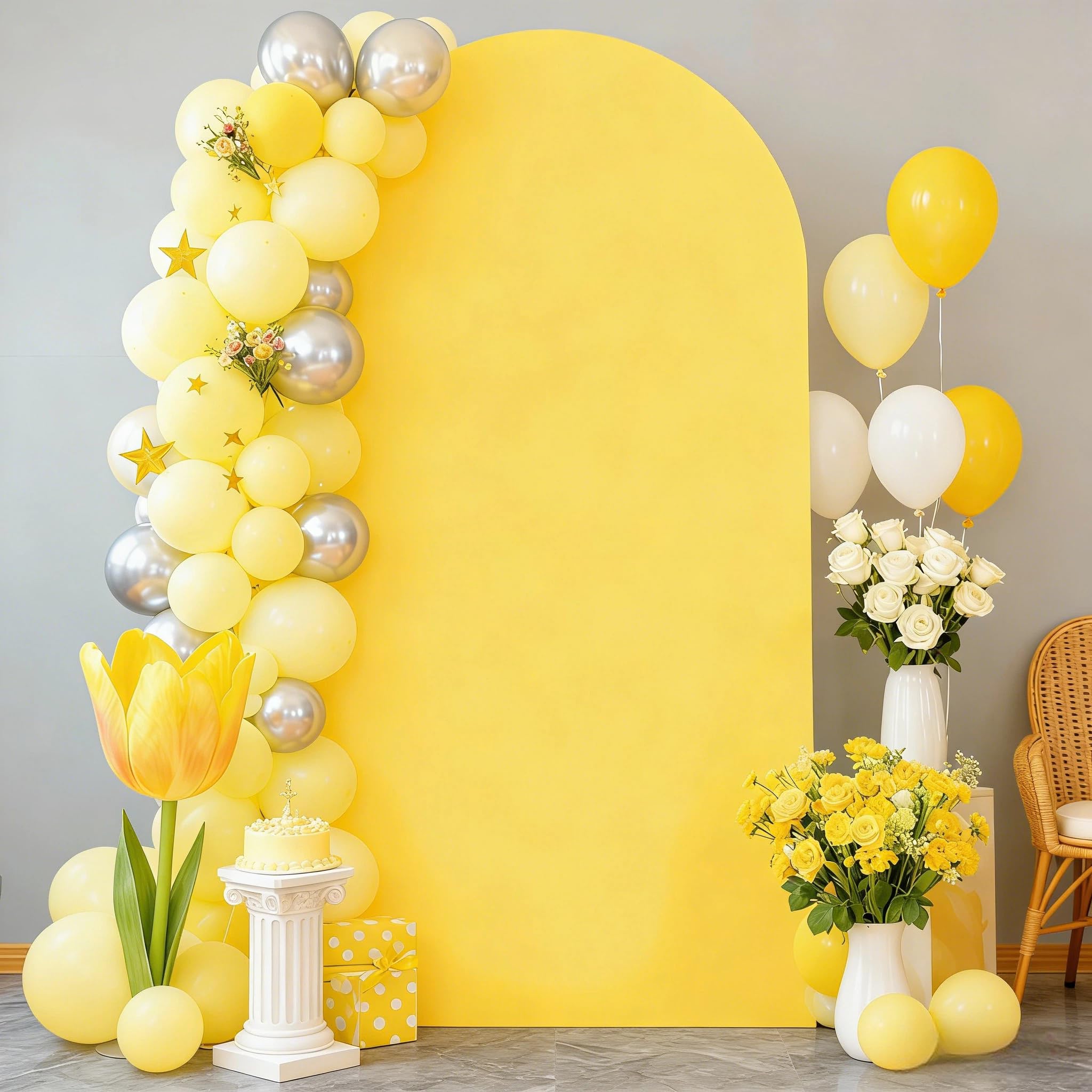 6FT Yellow Arch Backdrop Cover - Polyester Fitted Wedding Arch Stand Covers Round Top Chiara Backdrop Cover for Birthday Party Banquet Photo
