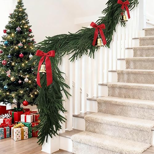 Miniatura 4 de Uieke 4 guirnaldas de pino Norfolk de Navidad de 6 pies, color verde oscuro y claro de dos tonos, guirnalda de pino de invierno de tacto real,