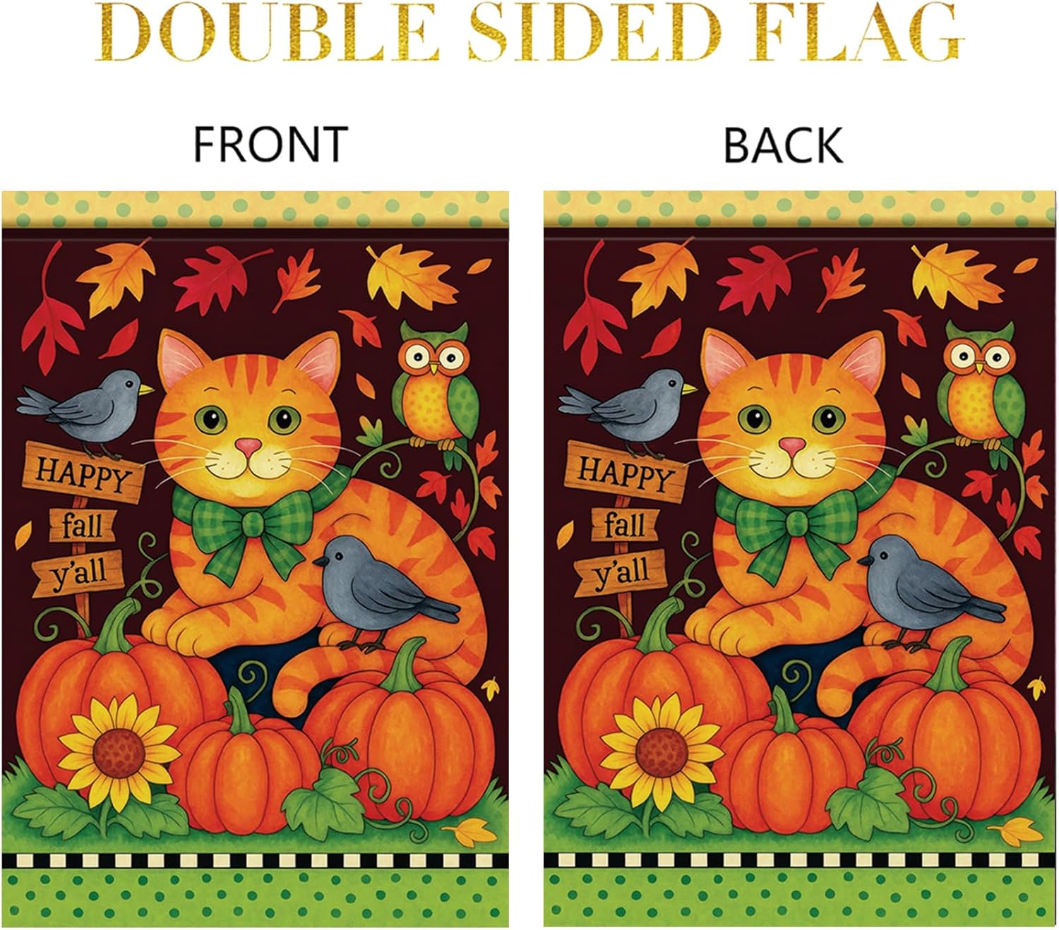Thanksgiving Fall Garden Flag Cartoon Orange Cat Flag 12x18 Inch Double-Sided Pumpkin Bird Owl Yard Banner Autumn Outdoor Decor for Porch Lawn Pathway Cat Lover Gift - Image 7