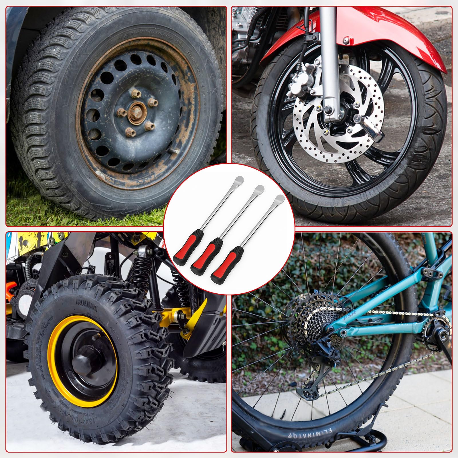 Zestaw łyżek do opon 3-częściowy - Profesjonalne narzędzie do montażu opon z ochroną felgi dla motocykli, rowerów i samochodów, wysokowydajne łyżki oponowe i dźwignie montażowe, narzędzie ze s