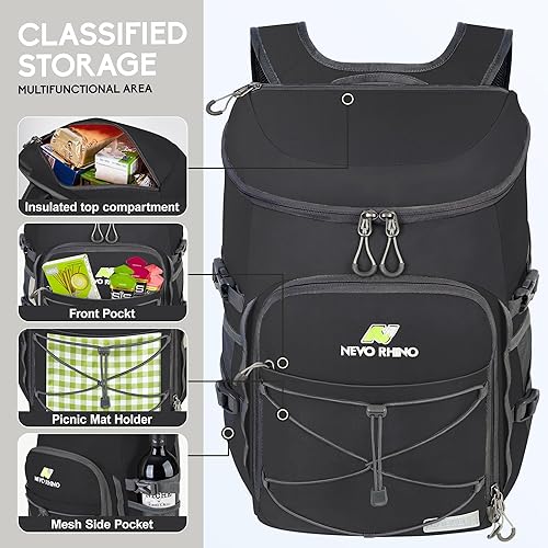 Miniatura 6 de Mochila térmica con aislamiento, impermeable, 30 latas, ligera, aislada, a prueba de fugas, suave, para la playa, viajes, campamento, almuerzo