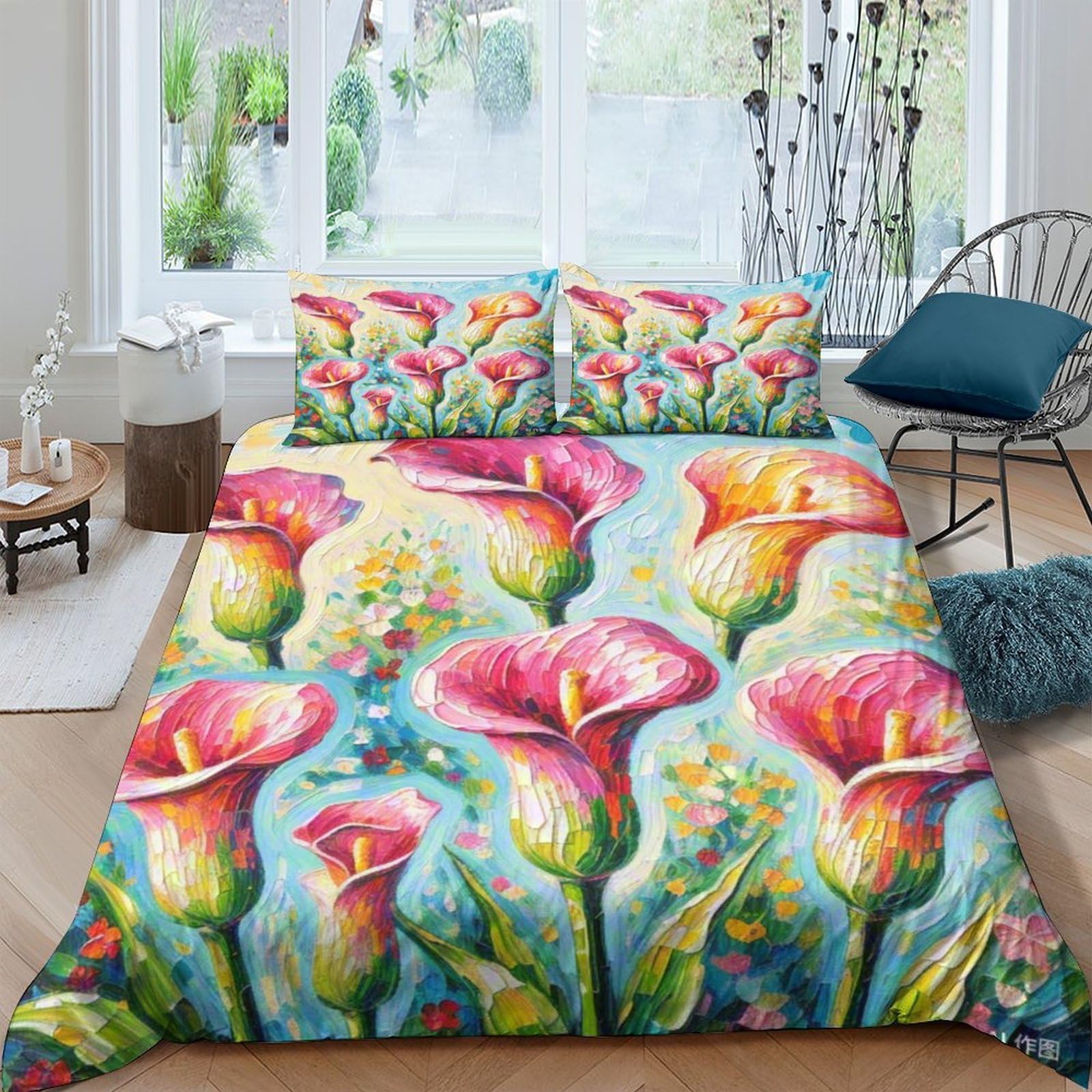 Housse de couette Calla Lily 3D 200x200 parure de lit en microfibre avec sa taie
