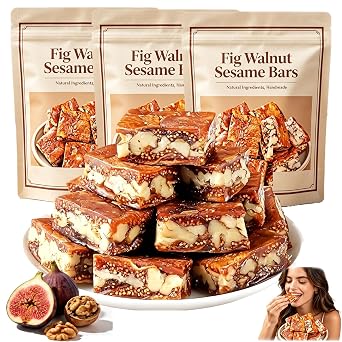 Fig and Walnut Two in One, Fig Walnut Black Sesame Pie, Nutritious Nut Snack,Traditional Handmade Delicacy, Individually Packaged & Healthy Snack, No Sugar Added & No Additives, 250g/8.8oz 3 bags