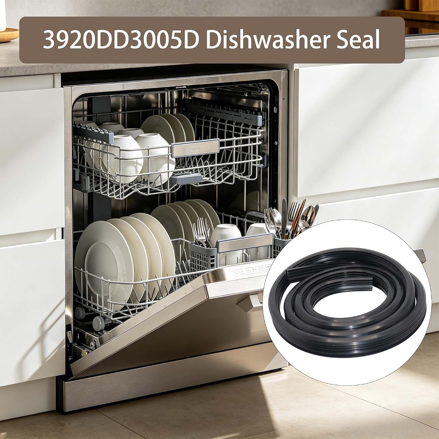 3920DD3005D Dishwasher Door Tub Gasket,Rubber Replacement Gasket, Replace 3920DD3005H 4984274 AP7220417 EAP17267570 PS17267570 ALG51110 PD00087743,Compatible with LG,Kenmore Dishwasher Models