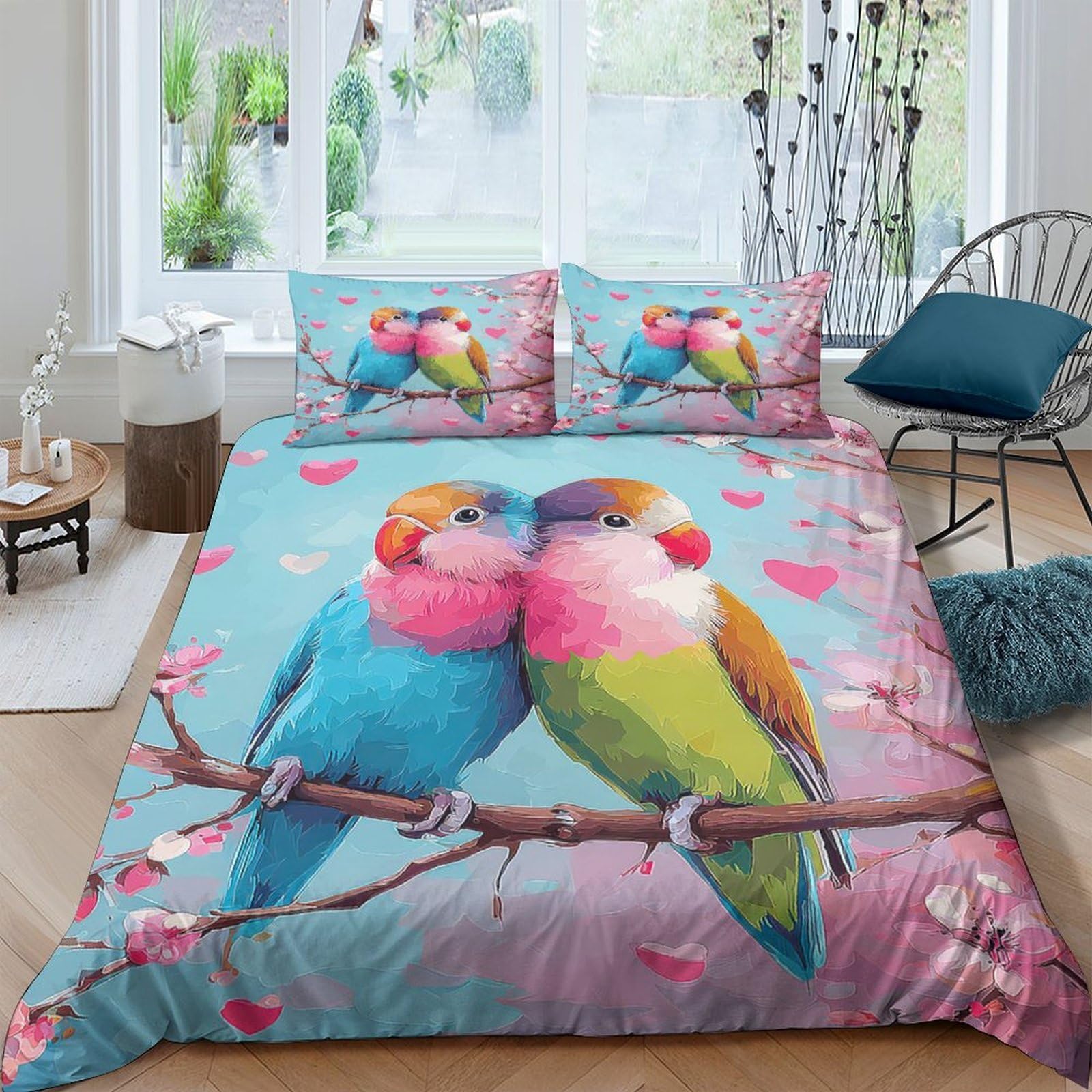 Ctjqhvkz Style-4 3D Printed Colorful Lovebirds Fitted Sheet Microfiber Soft Parrot Bed Cover For Bedroom Dorm Mattress Protection Decor Single（135X200cm）