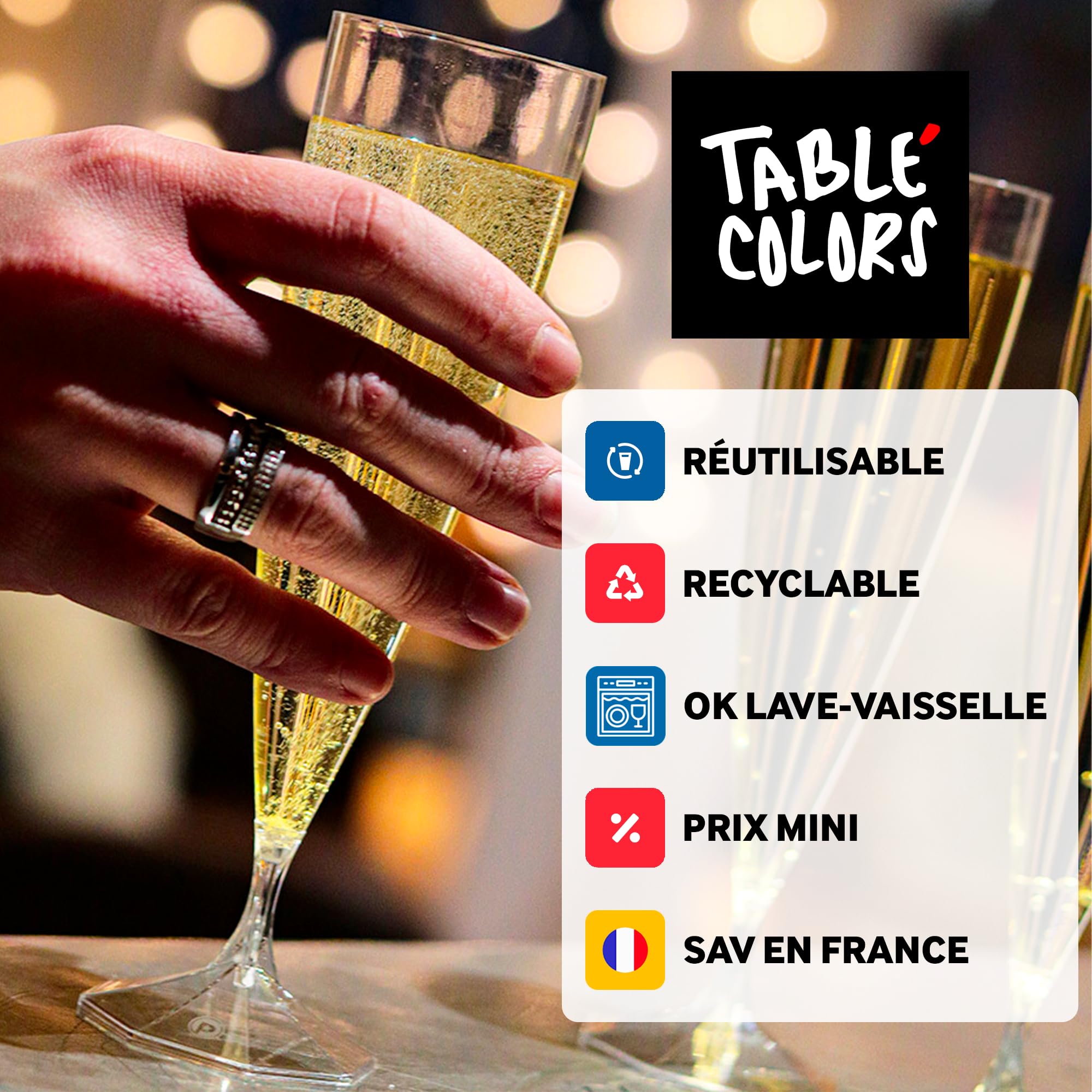 Table'Colors Pack 100 Verres Réutilisables et Recyclables - 50 Verres à Vin 17 cl + 50 Verres Tubes 20 cl - Qualité Supérieure, Lavables, Idéal Réceptions, Anniversaires, Mariages