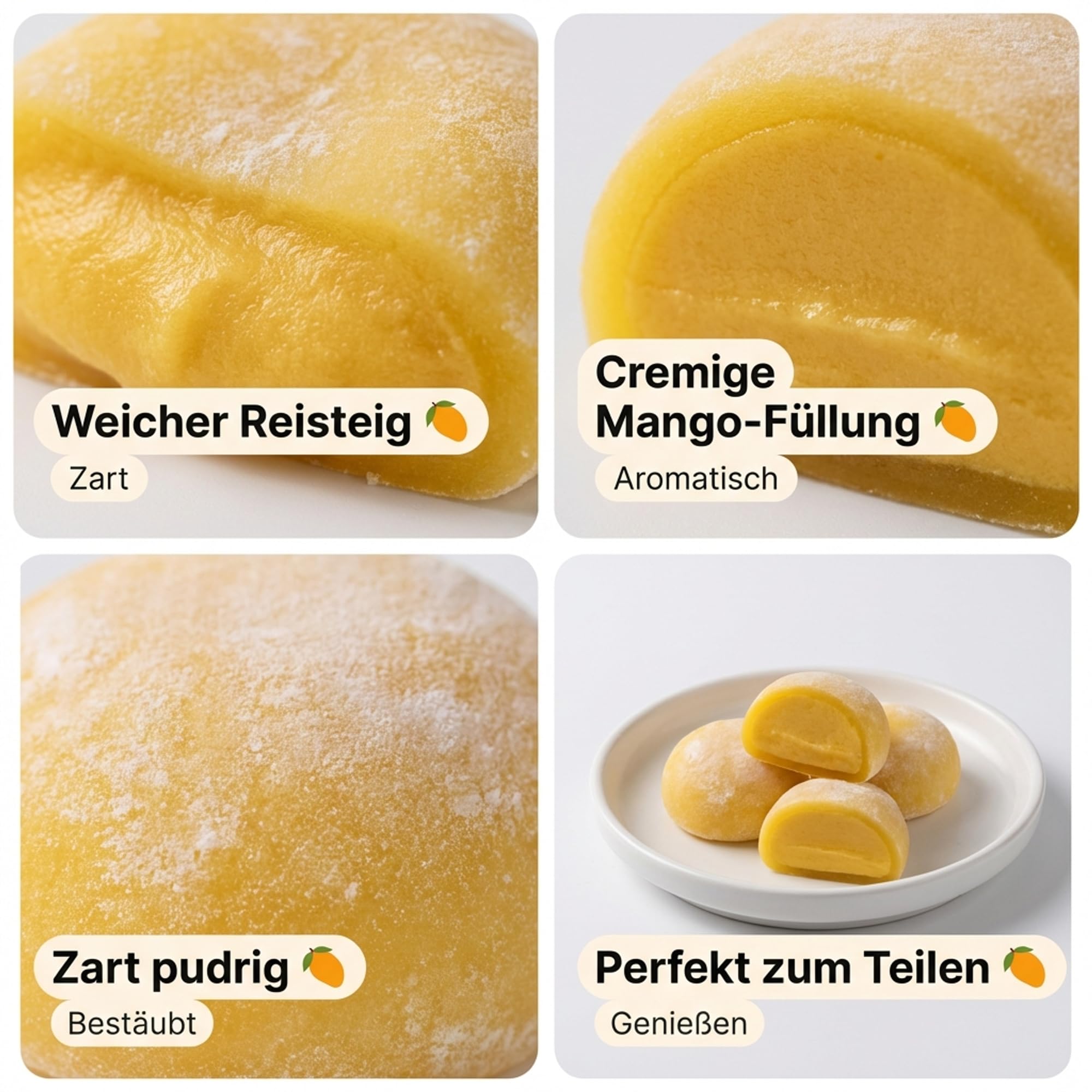 Takori Mochi Cream Mango 25 x 32 g, weicher Reiskuchen mit fruchtiger Mango-Füllung, vegetarisch, japanische Süssigkeiten als Dessert und Snack