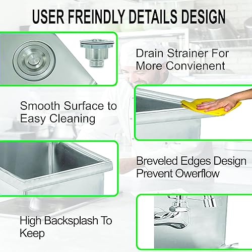 Miniatura 4 de Fregadero de fregona de lavadero de un compartimento de acero inoxidable con grifo - NSF