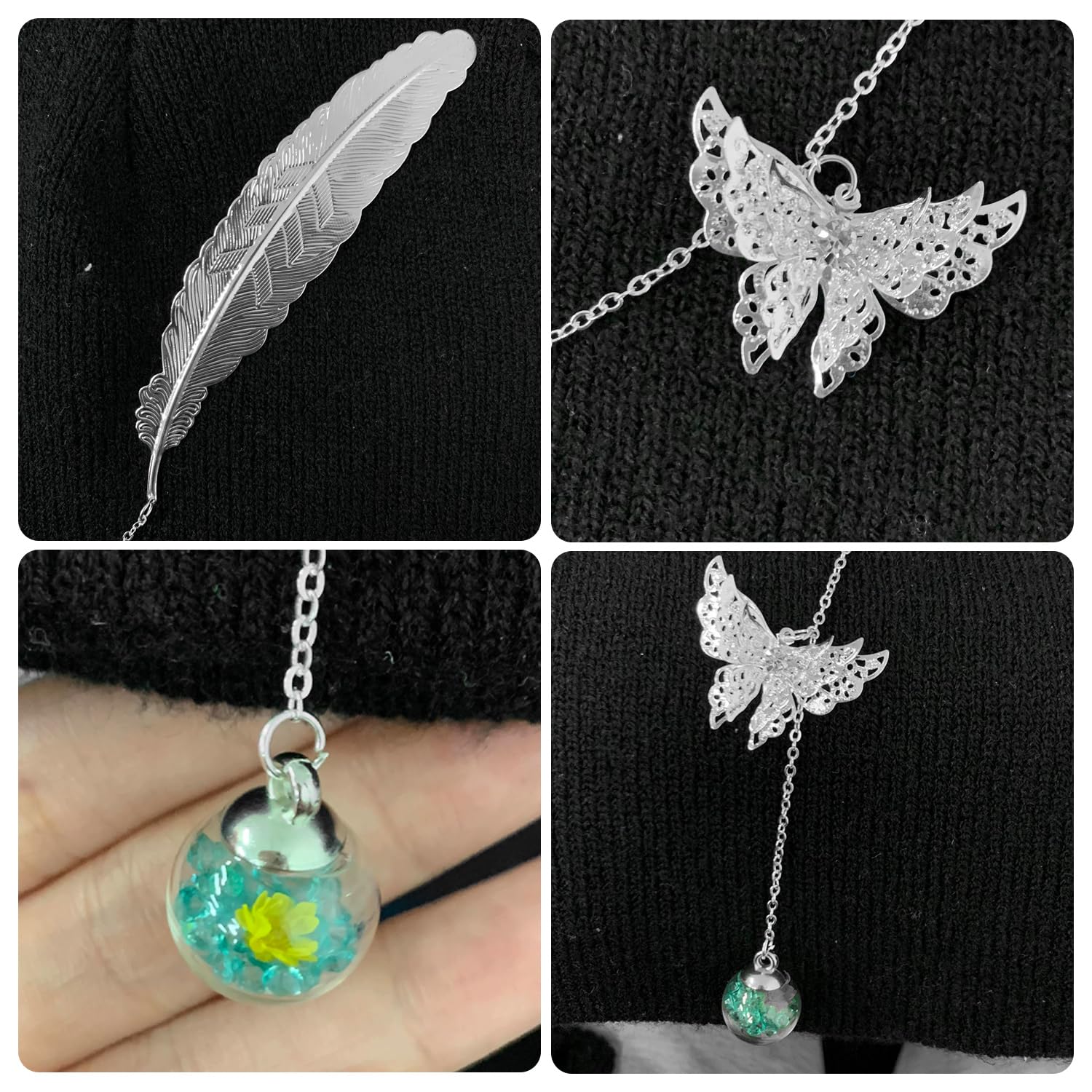 1pc Feather Bookmark, 1pc Gift Box, Butterfly, Glass Bead Dried Flower Charm, Reading Accessories, Beautiful Metal Bookmark - Image 4