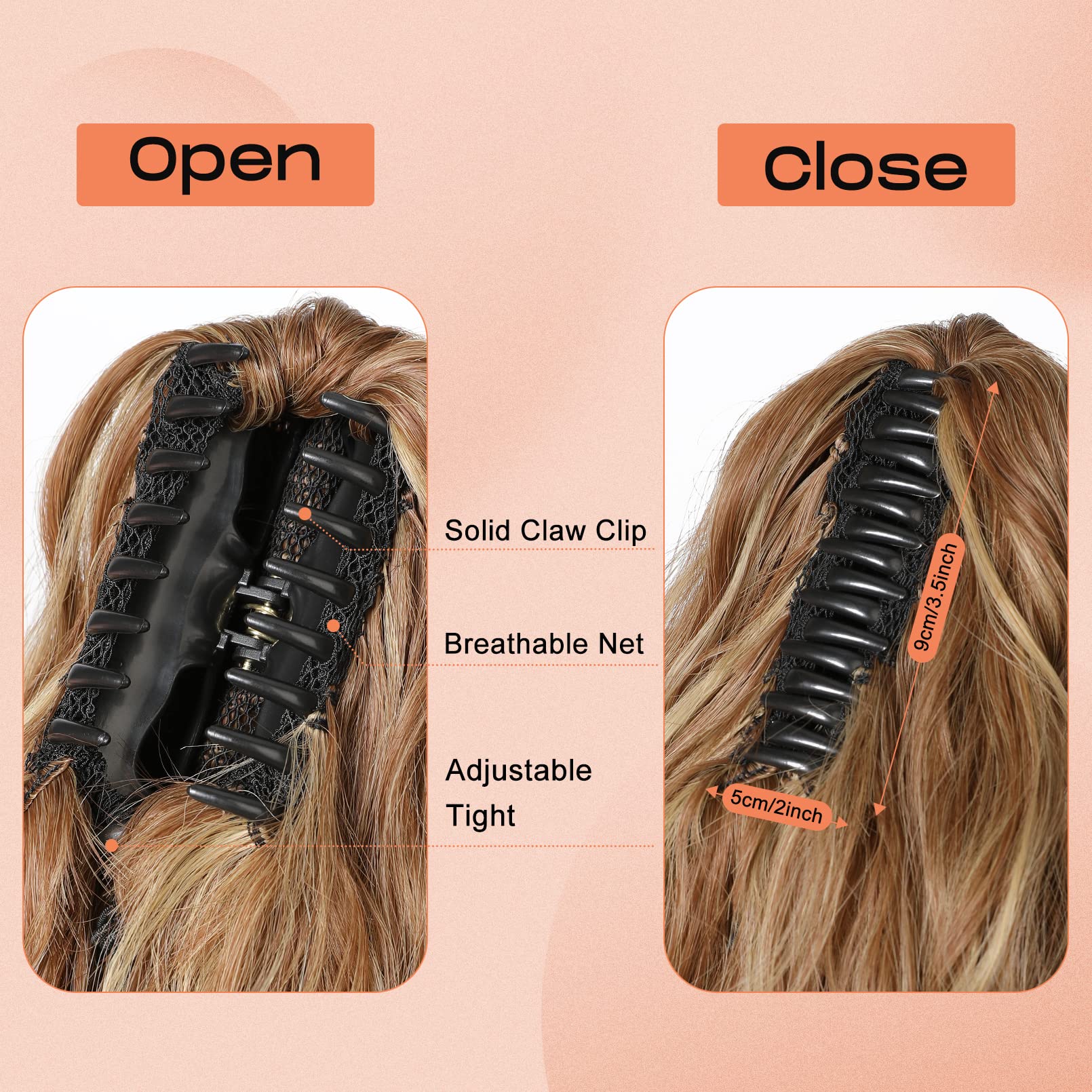 SEIKEA 18" Ponytail Extension Claw, PT002 Tia Long Multi Layered Hair FluffyThick Wavy Curly Clip in Hair Extensions Ponytail Natural Soft Synthetic Hairpiece Light Brown with Blonde Highlights