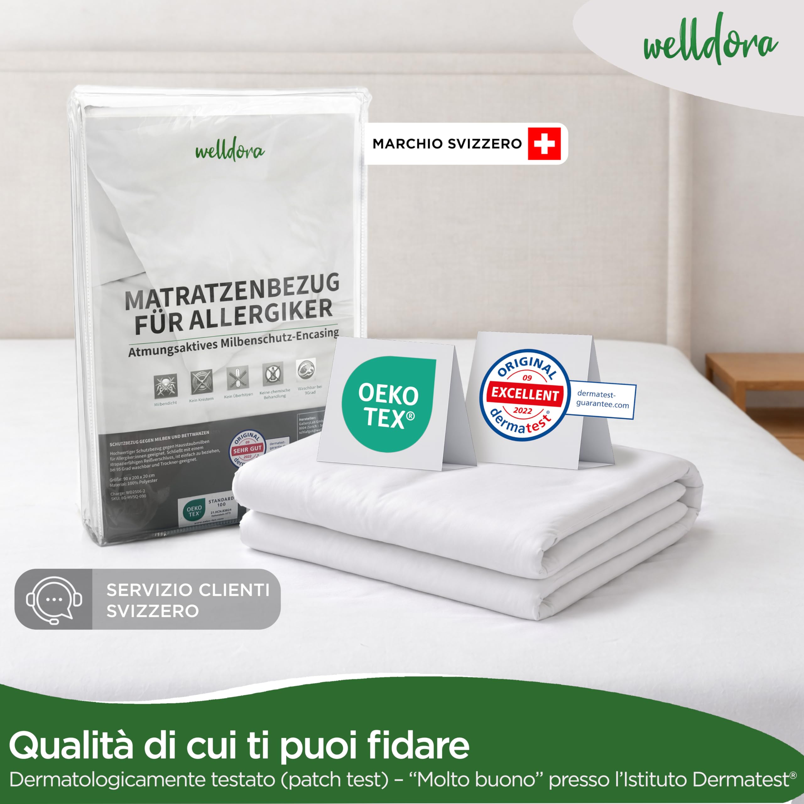 Welldora Coprimaterasso Antiacaro Premium 160 x 200 x 20 cm – Copri Materasso Antiacaro Anallergico Testato - Rivestimento con Cerniera - Biancheria da Letto Anallergica