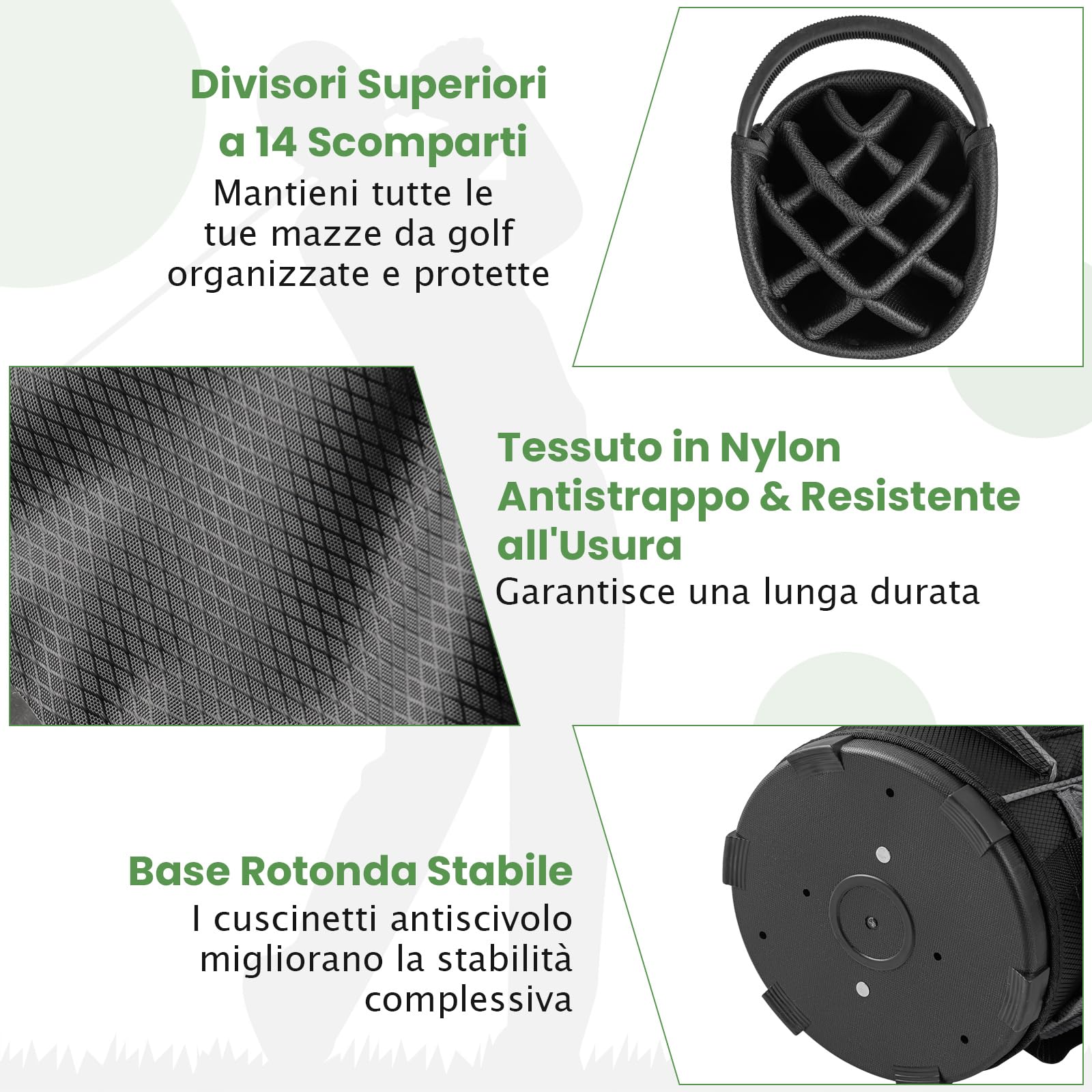 GYMAX Sacca da Golf per Carrello, con Divisori a 14 Scomparti, Borsa Termica, 2 Tasche Impermeabili, Cappuccio Antipioggia Rimovibile, Tracolla Imbottita e Maniglie di Trasporto
