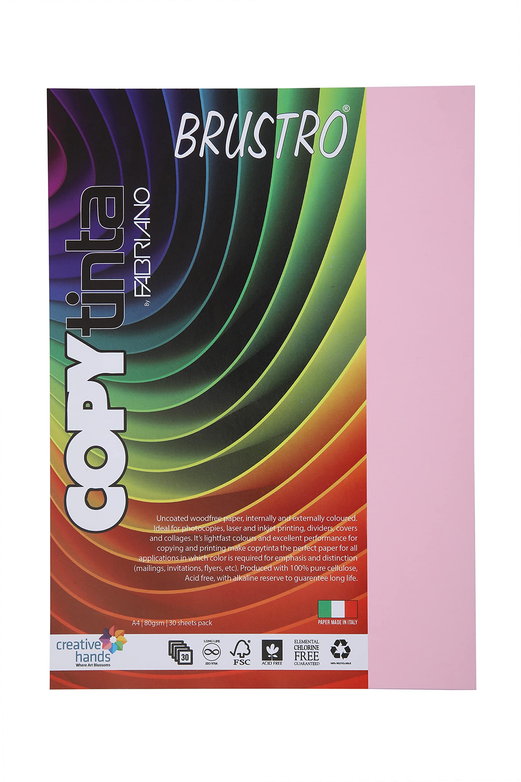 BRUSTRO Copytinta Coloured Craft Paper A4 Size 80 GSM Light Pink Shade (ROSA), 30 Sheets Pack.| Double Side Coloured, Ideal for Office Printing,Origami & DIY Art,Craft.