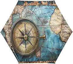 Guarda-chuva vintage de mapas do mundo à prova de vento, abertura automática, guarda-chuva dobrável, 6 costelas para viagem, golfe, chuva