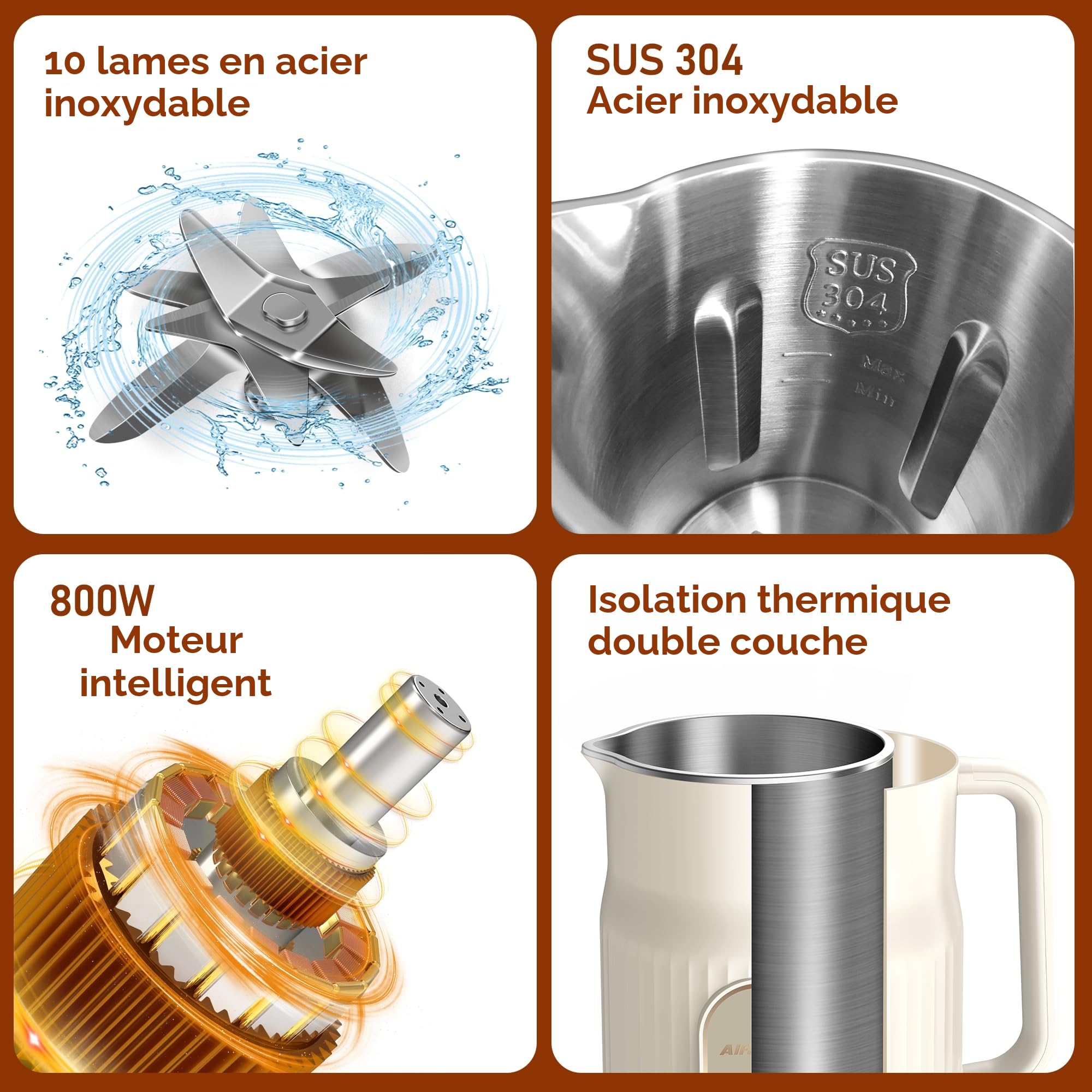 AlfaBot N2 Machine à Lait Végétaux, Machine à Lait de Noix Automatique 1000 ml, Machine pour Lait Végétal Fait Maison sans Lactose, pour Avoine, Soja, Noix, Fruits etc. Multifonctionnel et Santé