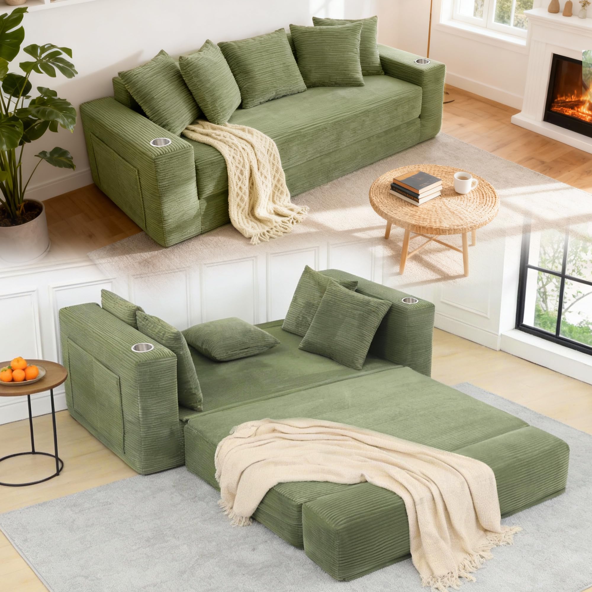 Corduroy Convertible Sleeper Sofa - 76 inches