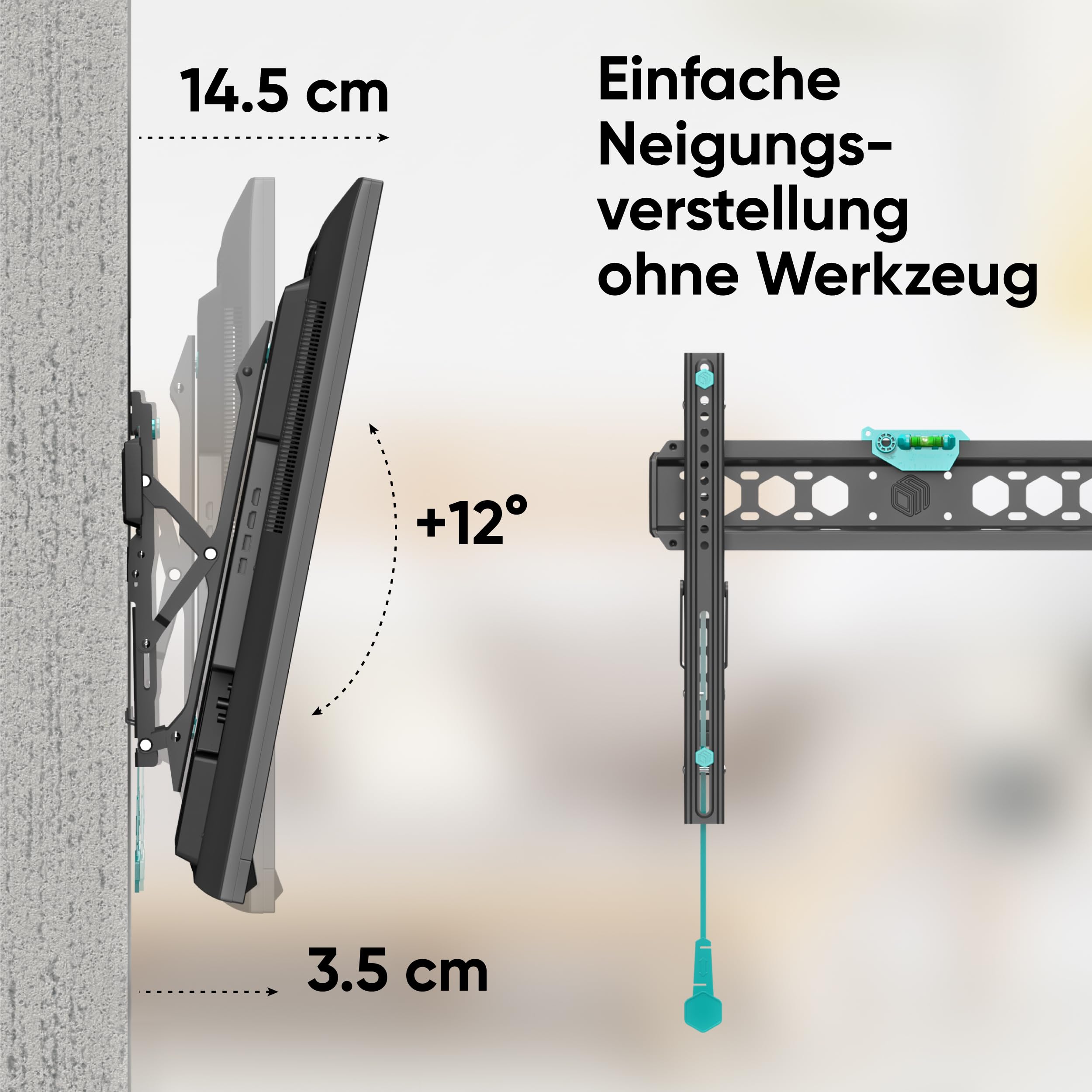 ONKRON TV Wandhalterung neigbar für 32-70 Zoll Fernseher bis zu 60 kg, neigbare Wandhalterung Fernseher, Fernsehhalterung VESA 75x75-400x400, Ultra Slim TV Halterung flach Schwarz TM5-B