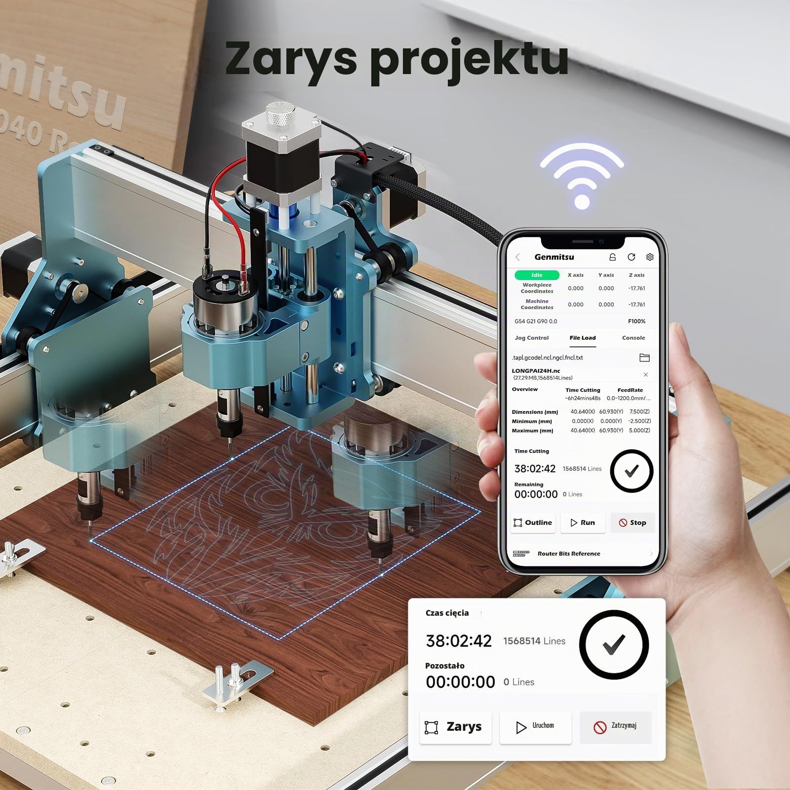 Genmitsu GGW-U232 Zestaw bezprzewodowego modułu Wi-Fi, wysyłanie kodu G aplikacji, zdalne sterowanie i monitorowanie Kontroler CNC offline dla PROVerXL 4030, PROVerXL 4030 V2, PROVerXL 6050