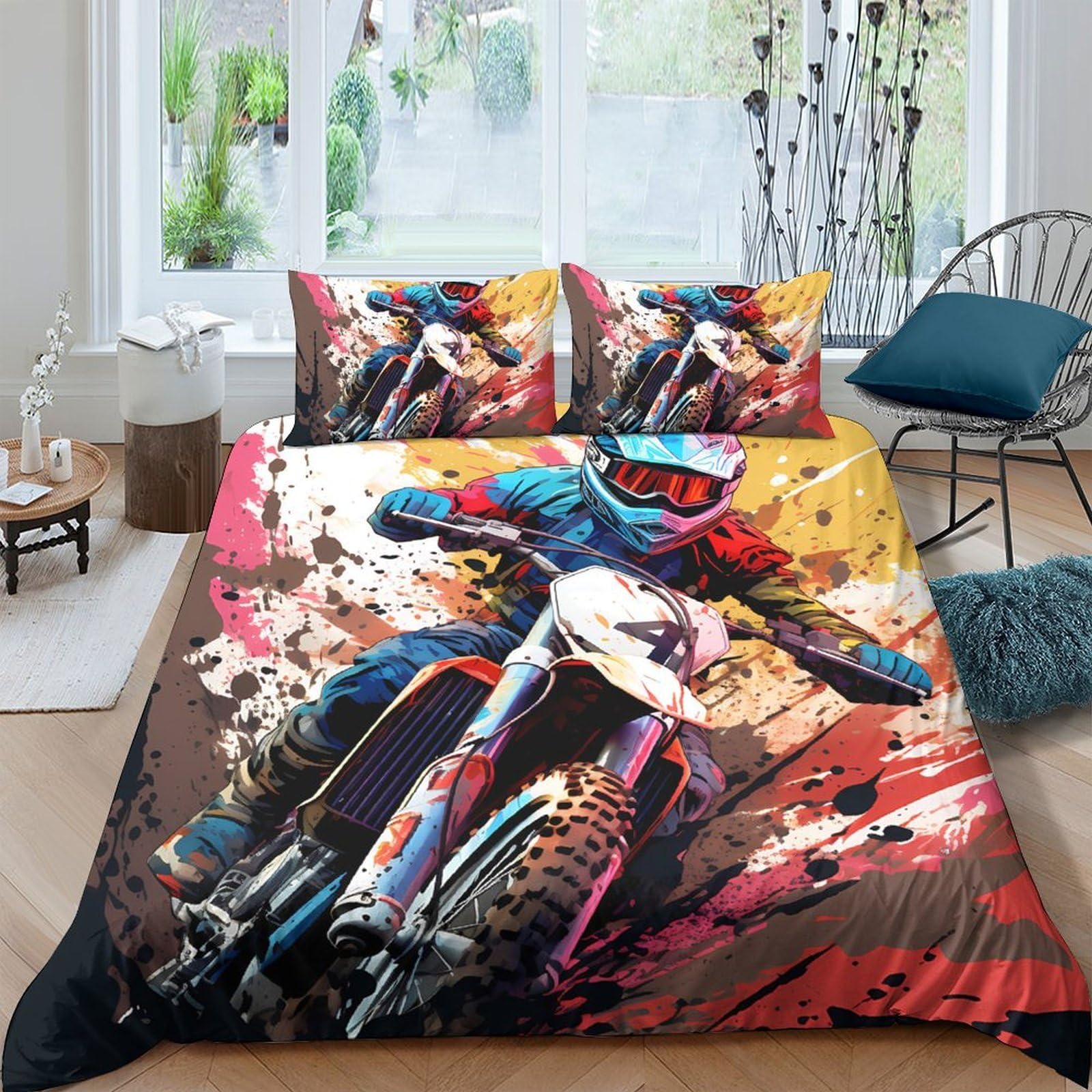 Ctjqhvkz Style-10 3D Printed Motocross Rider Fitted Sheet Microfiber Soft Breathable Graffiti Art Bed Cover For Bedroom Guest Room Decor Single（135X200cm）