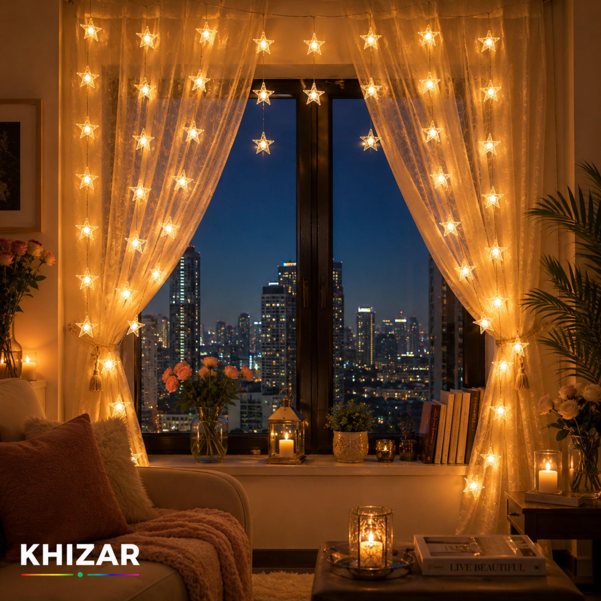 KHIZAR 20 LED Star Fairy String Lights, Battery Operated Decorative Lights with Transparent Gel Stars & Clear Wire, LED for Bedroom, Birthday, Festivals, Window, Gift Hamper & Home Décors 4