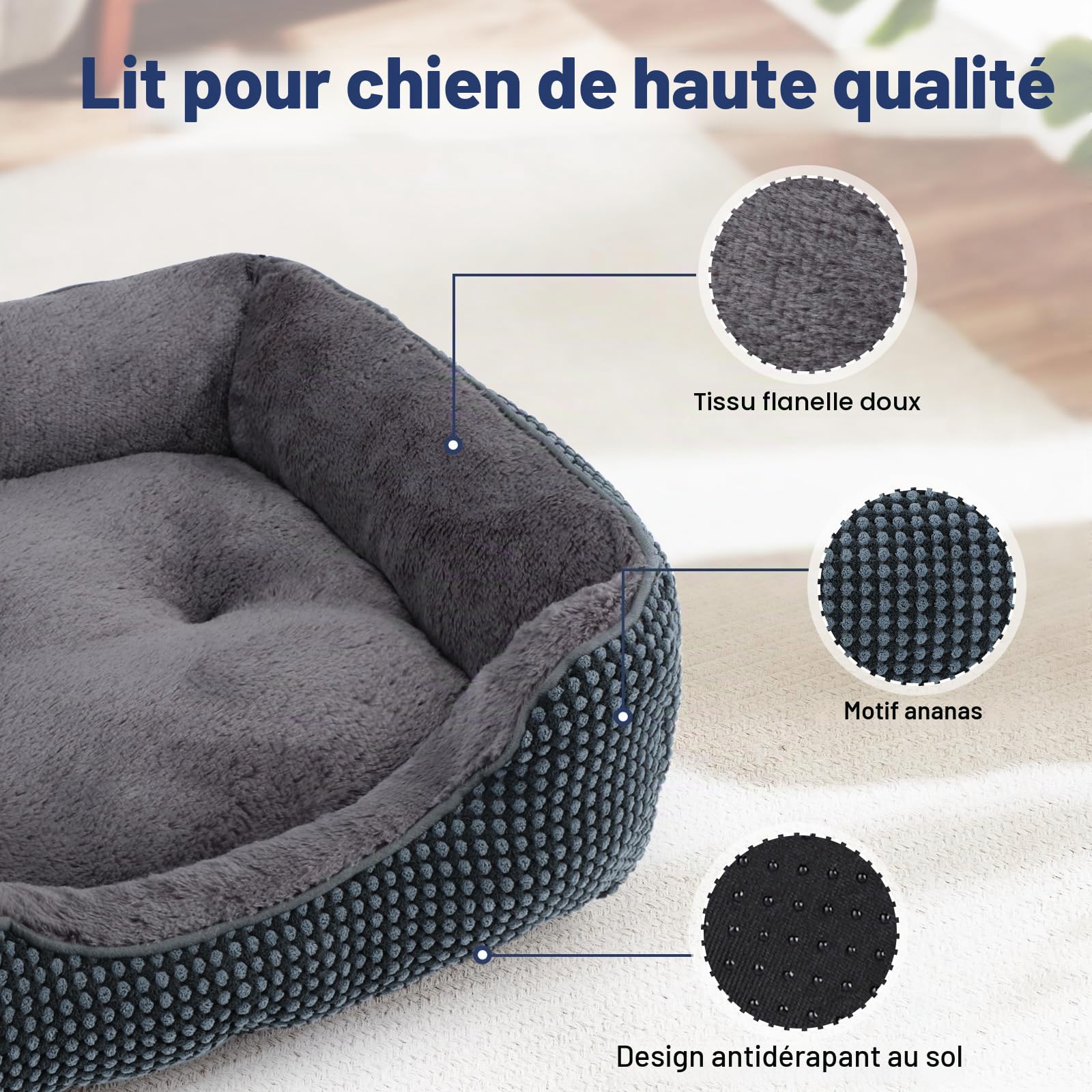 FURTIME Panier pour Chien Moyen Taille, Lit Chien Lavable Duveteux, Antidérapant Coussin Anti-anxiété pour Moyen Grande Chiens et Chats, 76x61x23cm