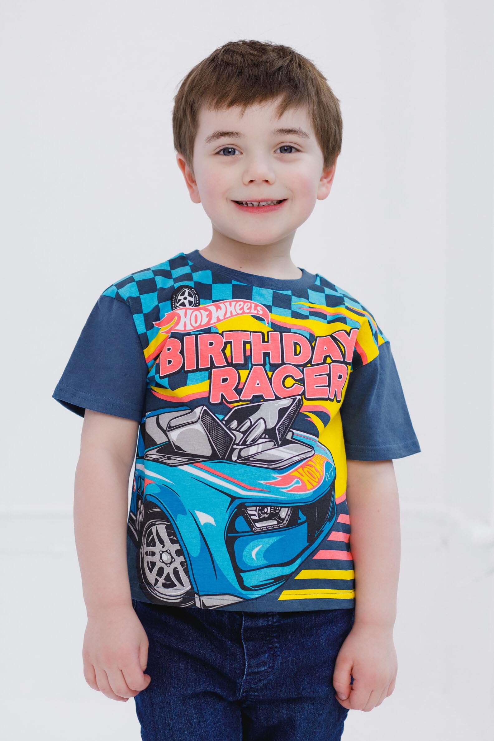 Hot Wheels Urodzinowa koszulka z opuszczanymi ramionami dla malucha do dużych dzieci rozmiary (2T - 10-12)