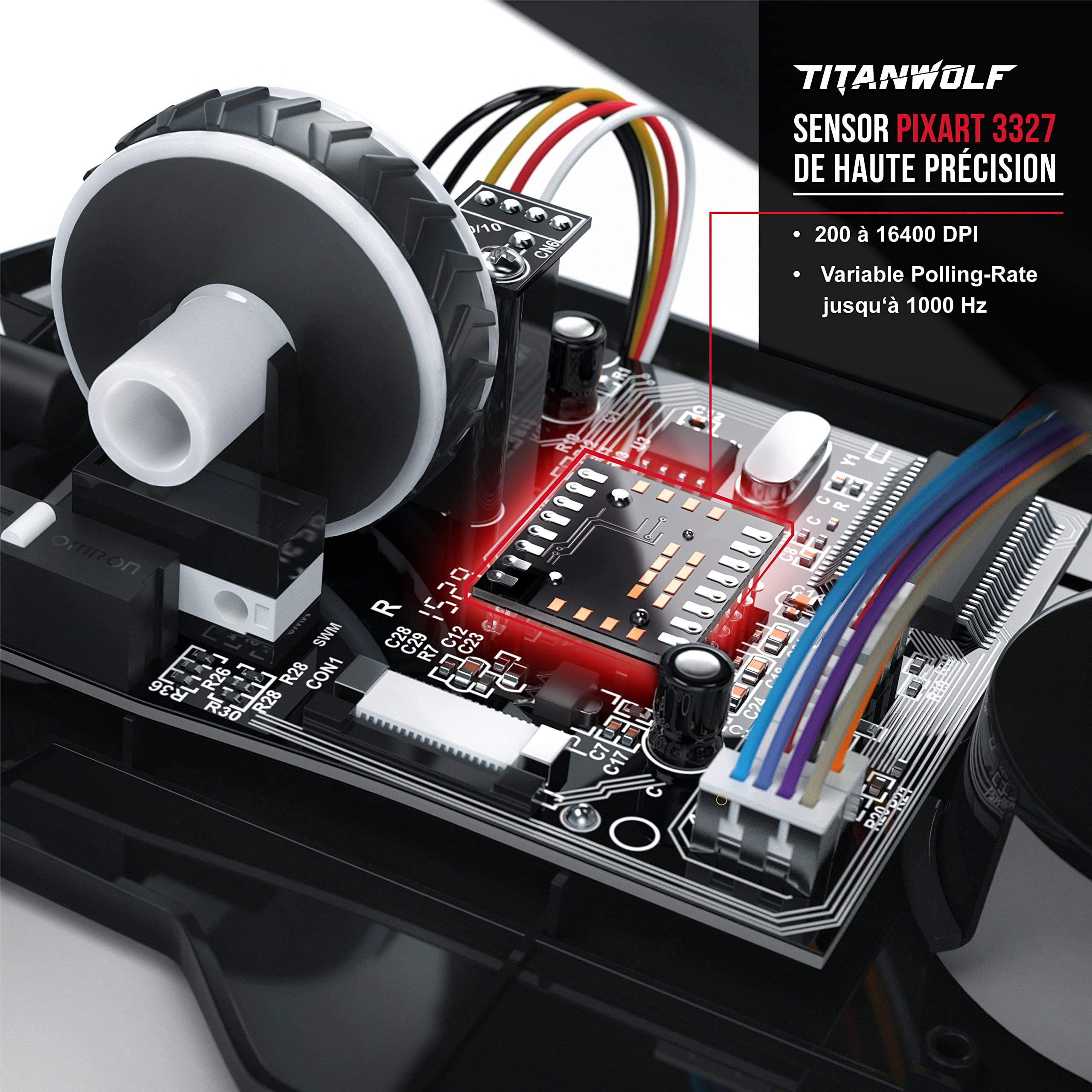 Titanwolf - 16000 dpi Souris Laser de Gaming - 18 Touches - Haute précision - Éclairage LED configurable - Technologie de capteurs Avago - MMO Gaming - Logiciel Inclus Touches programmables