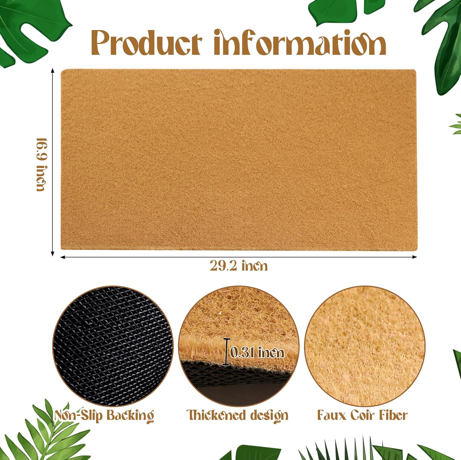 3 Pack Coir Doormat, 30x17 Inch Blank Door Mats for Crafting, Artificial Plain Door Mat for Painting, Welcome Mat for Indoor/Outdoor Use, Front Porch, Entryway, Non-Slip Rubber Backing (3 Pack)