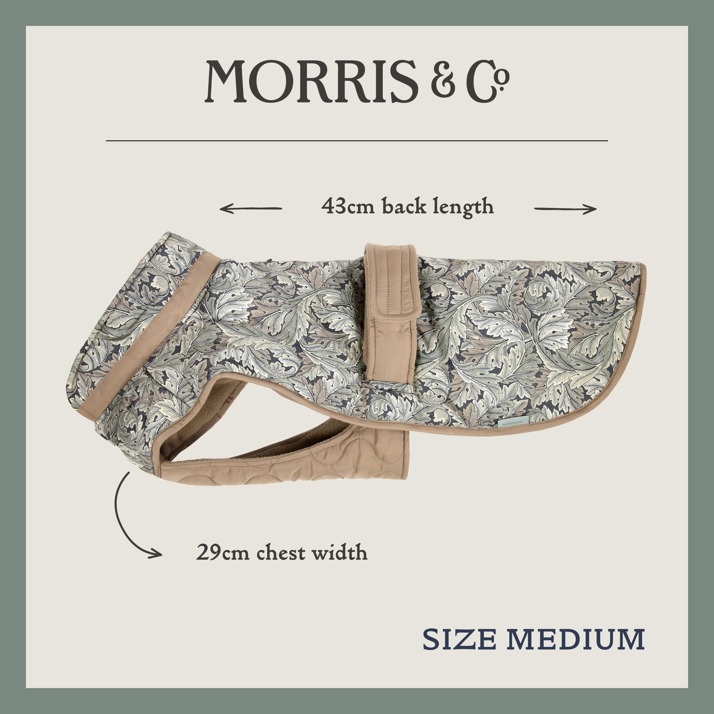 Rosewood x Morris & Co. Acanthus - Abrigo Acolchado para Perro, Talla L, Chaqueta de Invierno Acolchada cálida de Lujo para Perros, Ajuste Ajustable, Estampado Elegante, Abrigo cómodo para Perros