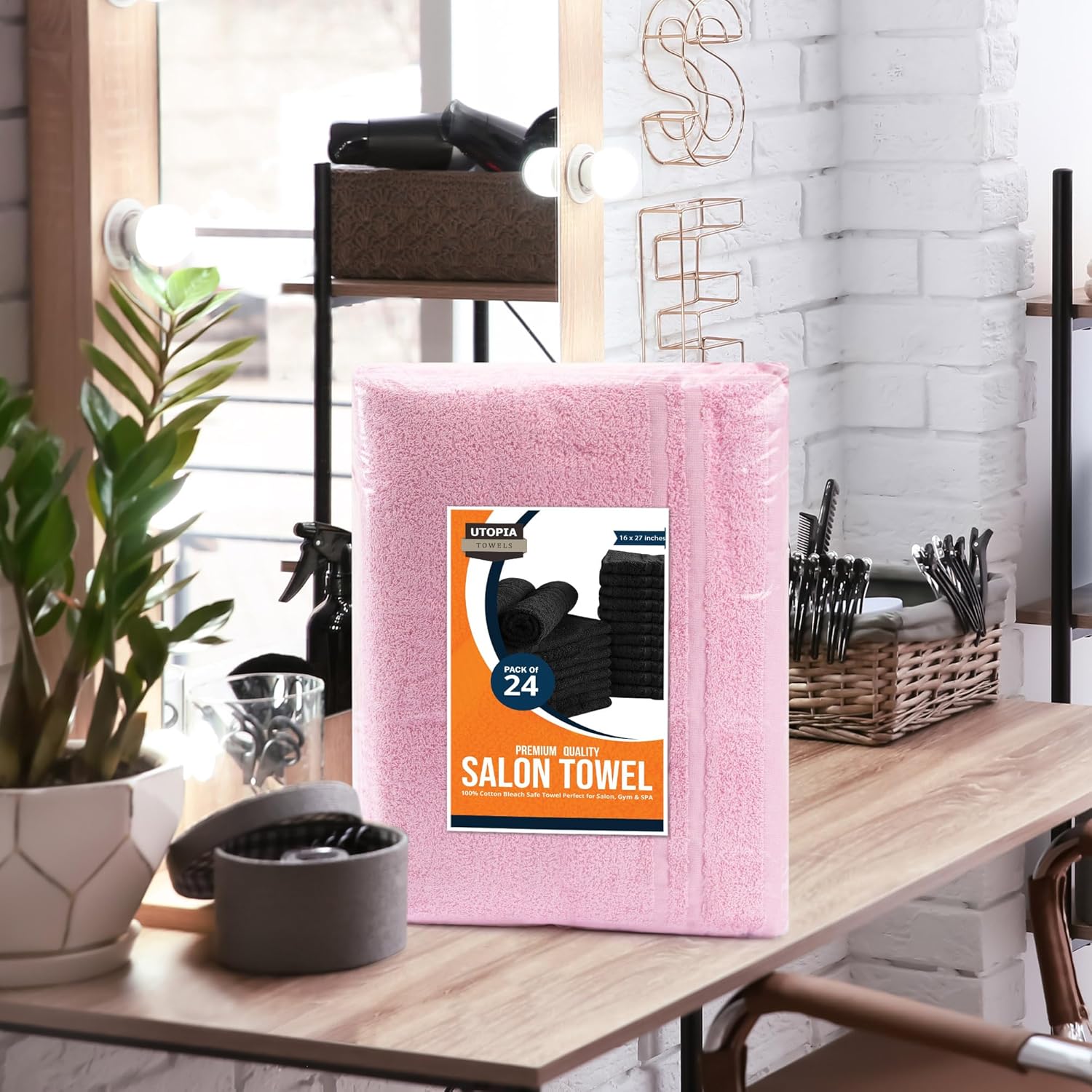 Utopia Towels Cotton Bleach Proof Salon Towel 16 by 27 inches, Bleach Safe 100% Cotton Hand Towel for Gym, 12 Pack, Pink