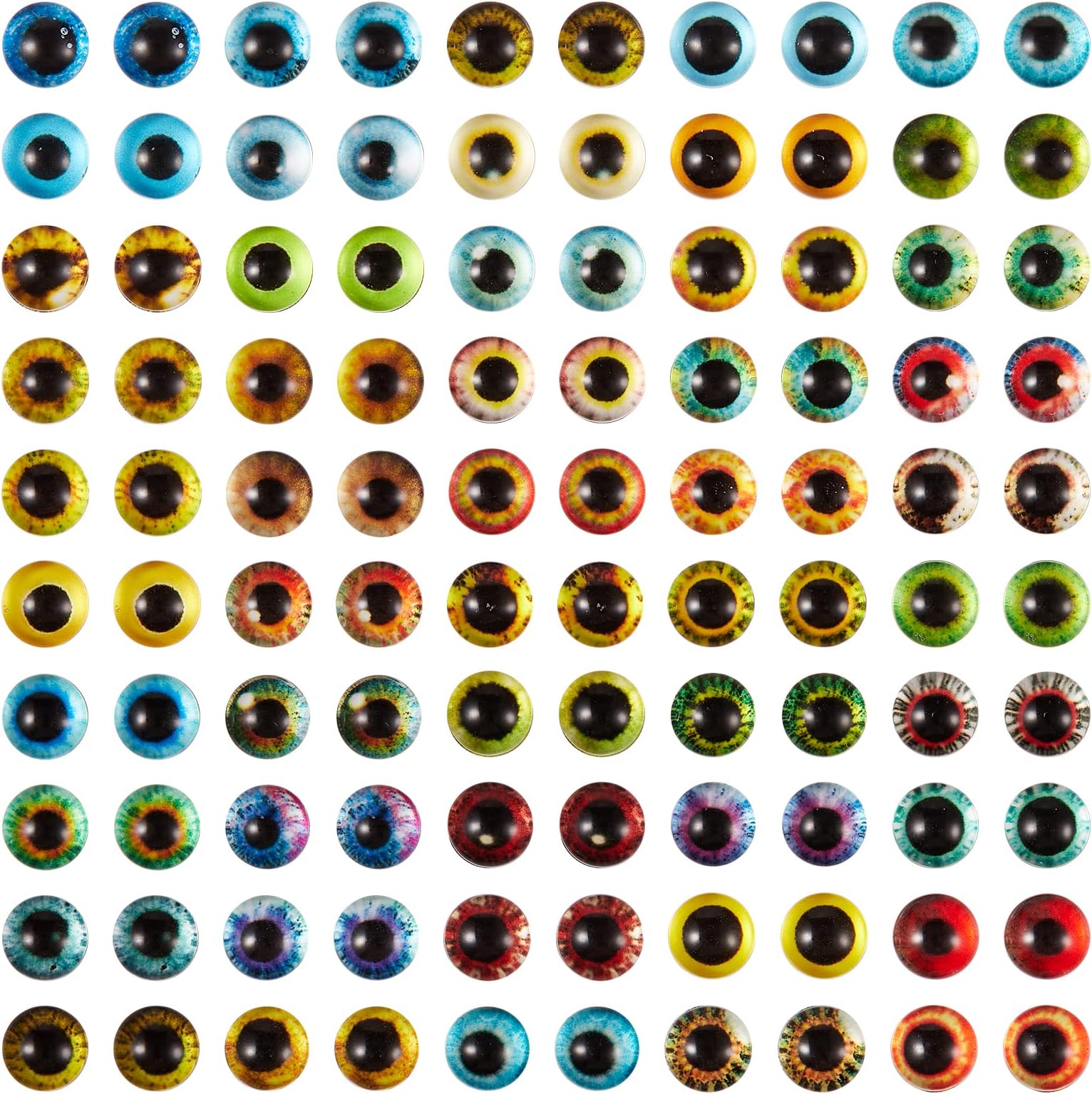Ornaland 100 Pcs 6mm Glass Eyes Cabochons Mixed Style Flatback Dome Cabochons Cat Eyes Doll Eye Cameo Pendants for Jewelry Making