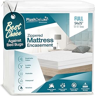 PlushDeluxe Zippered Mattress Encasement, Waterproof, Bed Bug & Dust Mite Proof 6-Sided Protector Cover, Hypoallergenic Cotton Terry Surface (Fits 12-15 Inches H) Full, 10-Year Warranty