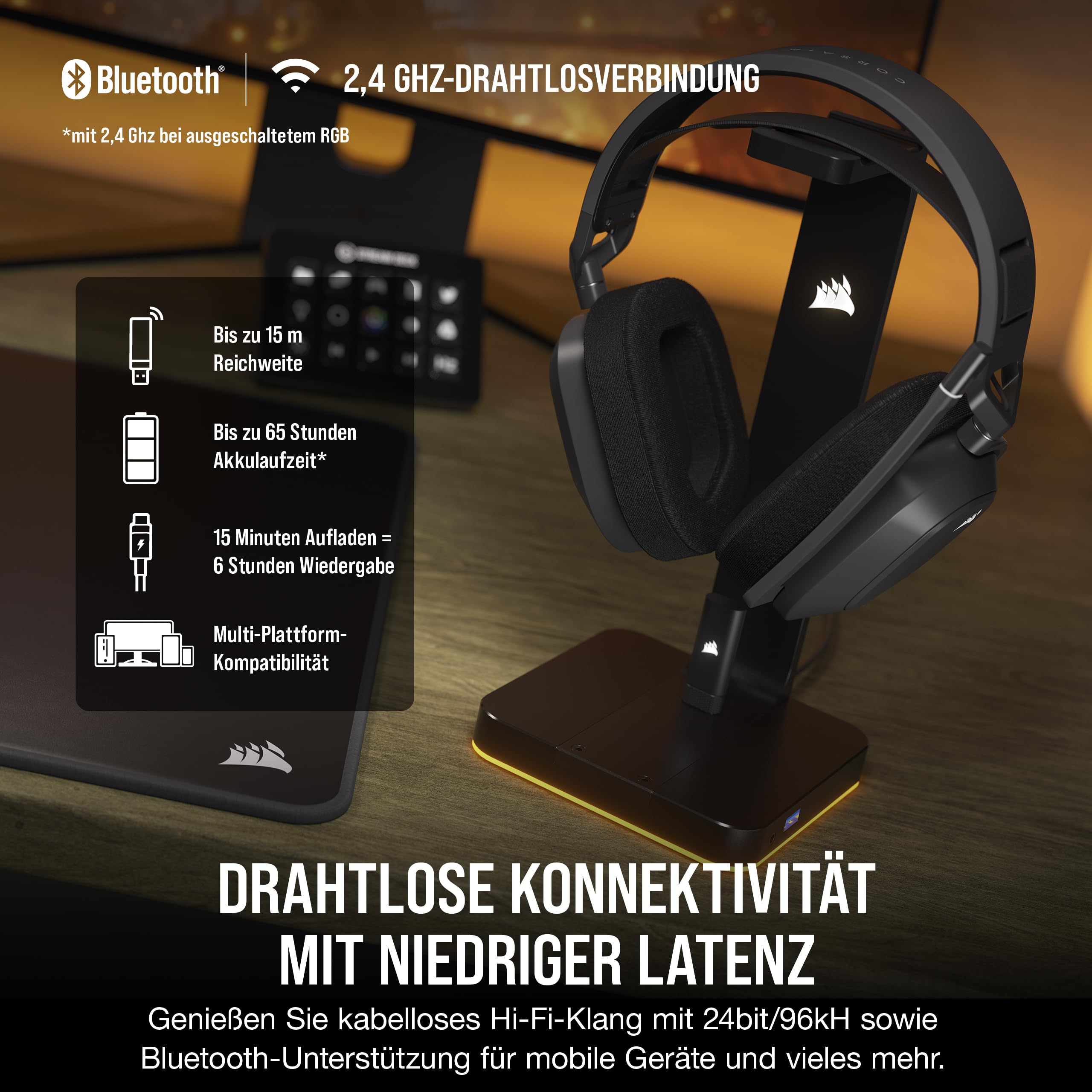 CORSAIR HS80 MAX WIRELESS Multiplattform-Gaming-Headset Mit Bluetooth – Dolby Atmos – Omnidirektionales Mikrofon – iCUE-Kompatibel – PC, Mac, PS5, PS4, Switch, Mobil – Stahlgrau