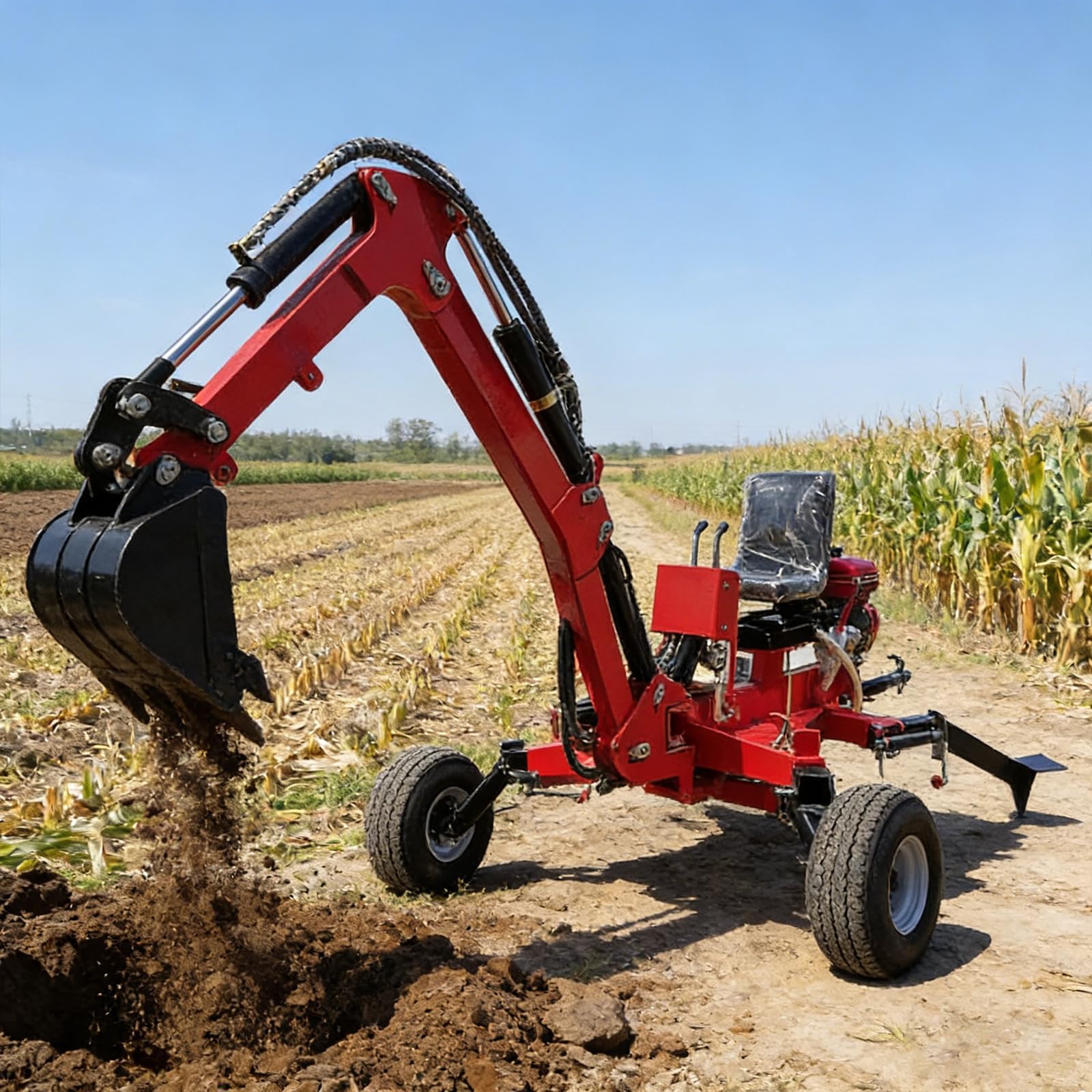 Terne trainabili per fattoria, mini escavatore idraulico a escavatore a cucchiaia rovescia a 360 ° con benne multiple, rimorchio del trattore dietro scavatore per agricoltura e lavori sul terreno