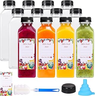Superlele Juice Bottles 12pcs 16oz, Juice Bottles for Juicing, Juice Containers with Lids, Juicer Bottles, 16 oz Water Bottle, Juicing Bottles Reusable, Plastic Juice Bottles with Caps