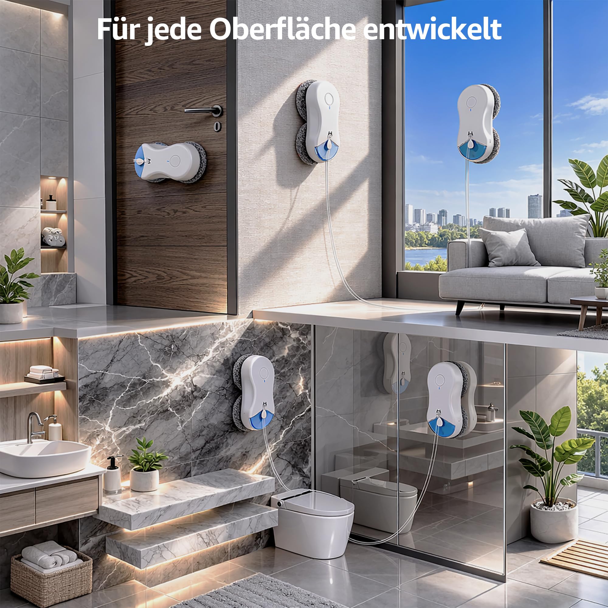 HUTT S55 Pro Fensterputzroboter mit 3D-Schwebepads, 6500Pa Saugkraft, HydroJet-Pumpspray, SLAM 4.0 Navigation, 80ml Wassertank, Mehrstufiges Sicherheitssystem